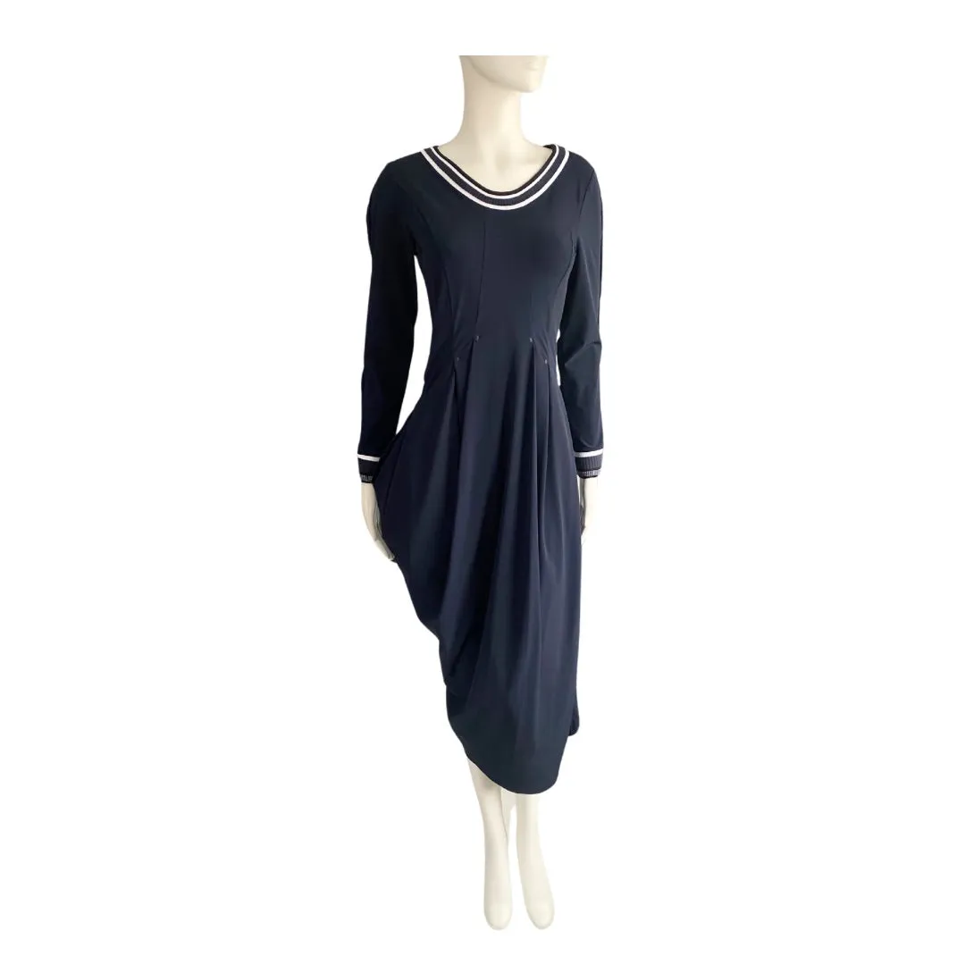 Draped Asymmetric Midi Dress Navy SIZE 12