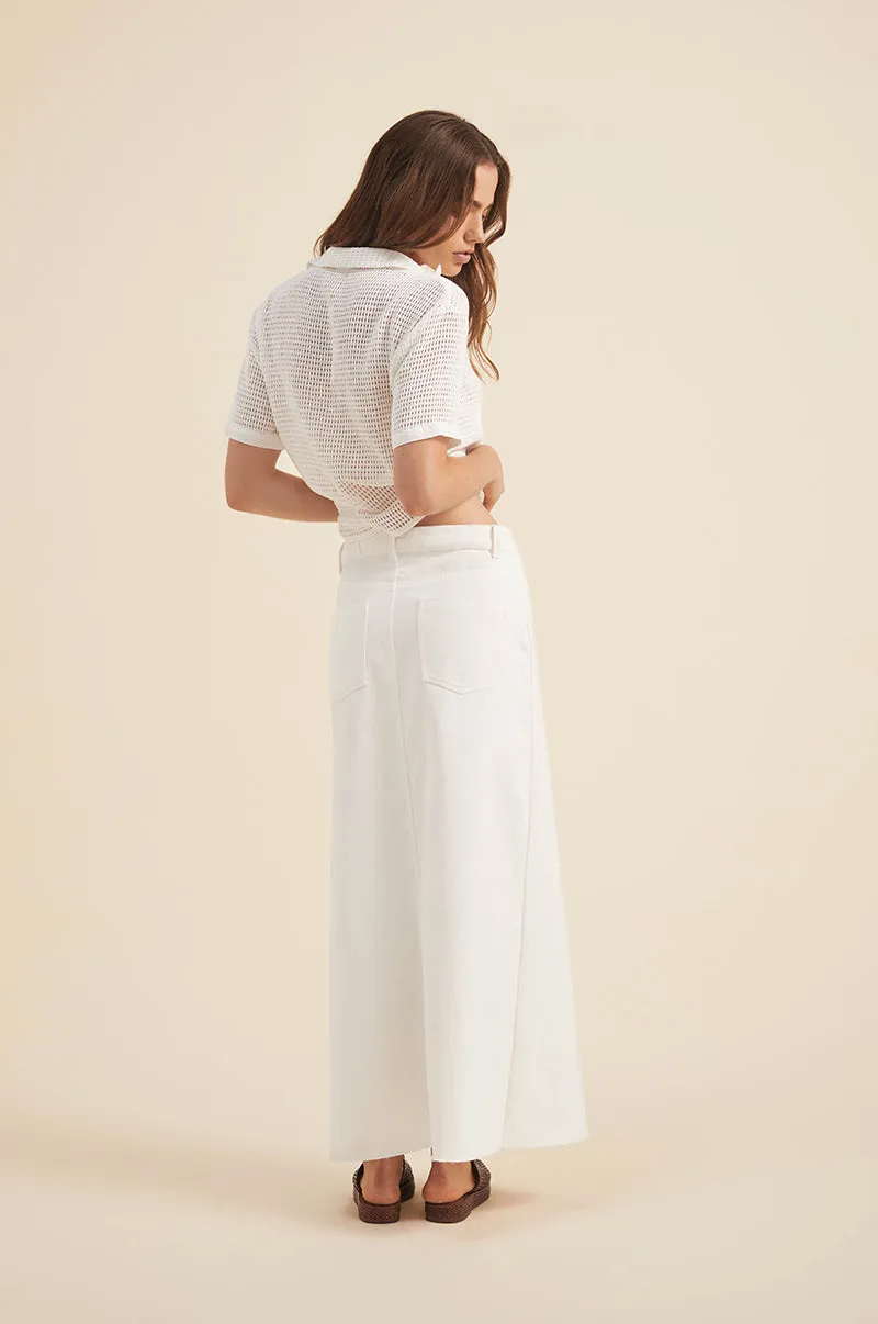 EIRENE Midi Skirt - soft white cotton twill