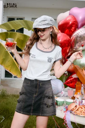 ELFSACK 2024 Summer New Arrivals High waisted A-line denim skirt for women, versatile short skirt with a strong sense of design