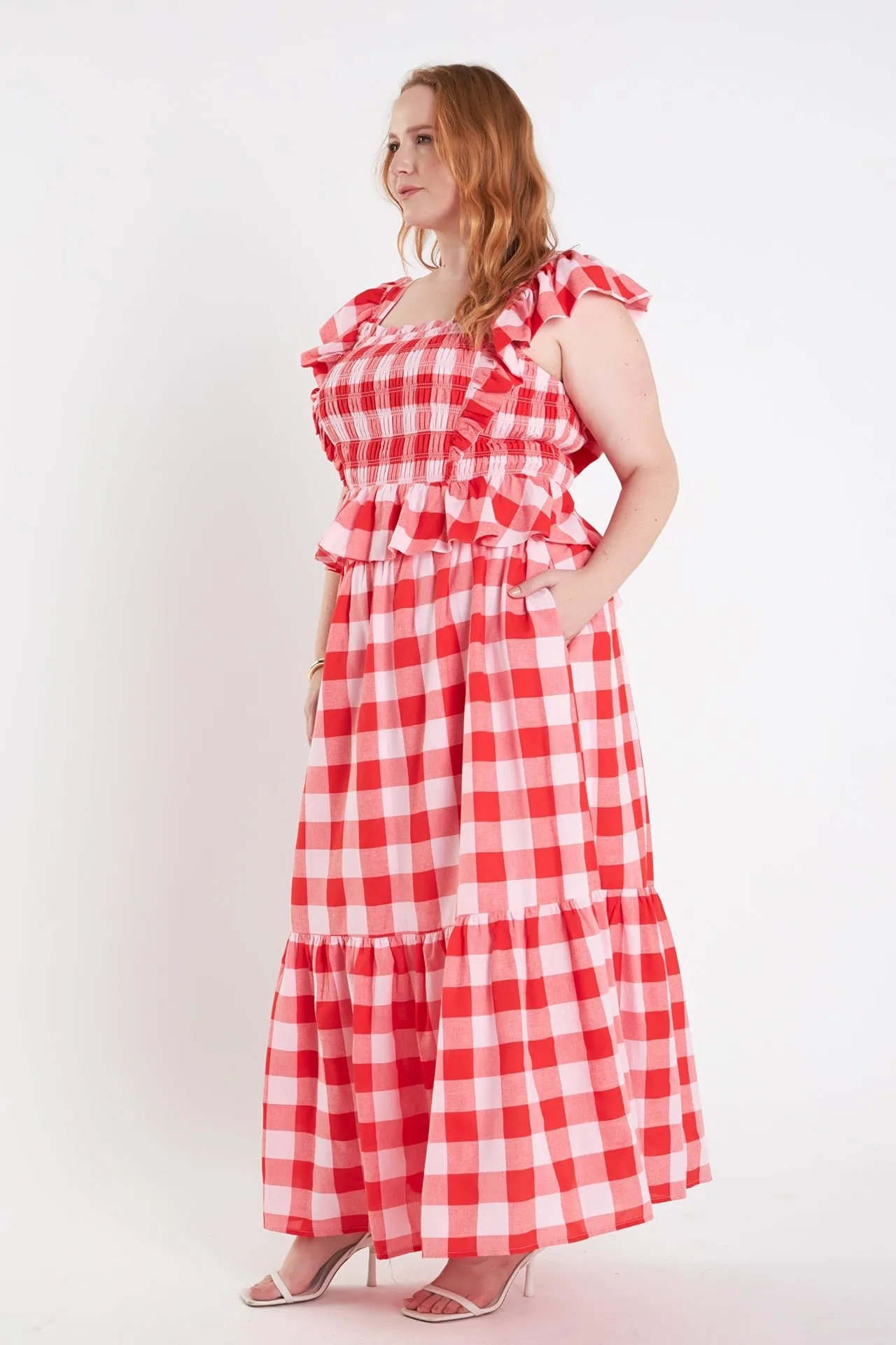 English Factory - Plus Size Gingham Midi Skirt