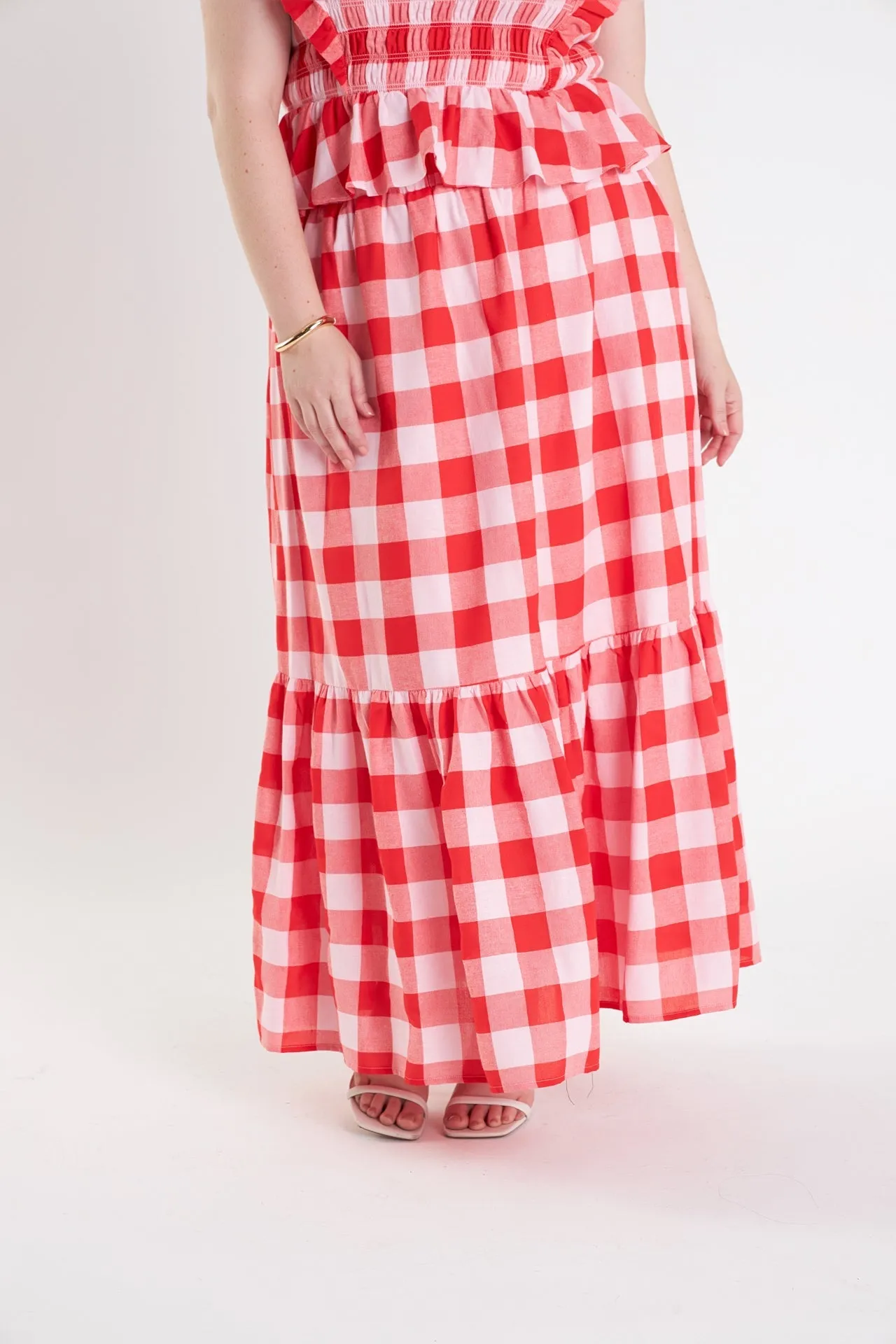 English Factory - Plus Size Gingham Midi Skirt