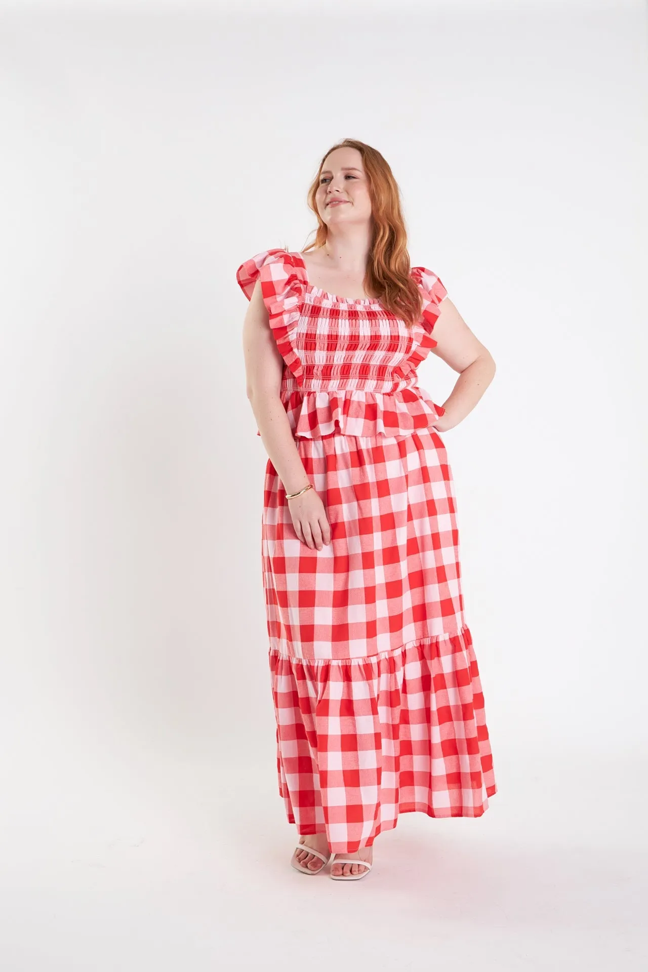 English Factory - Plus Size Gingham Midi Skirt