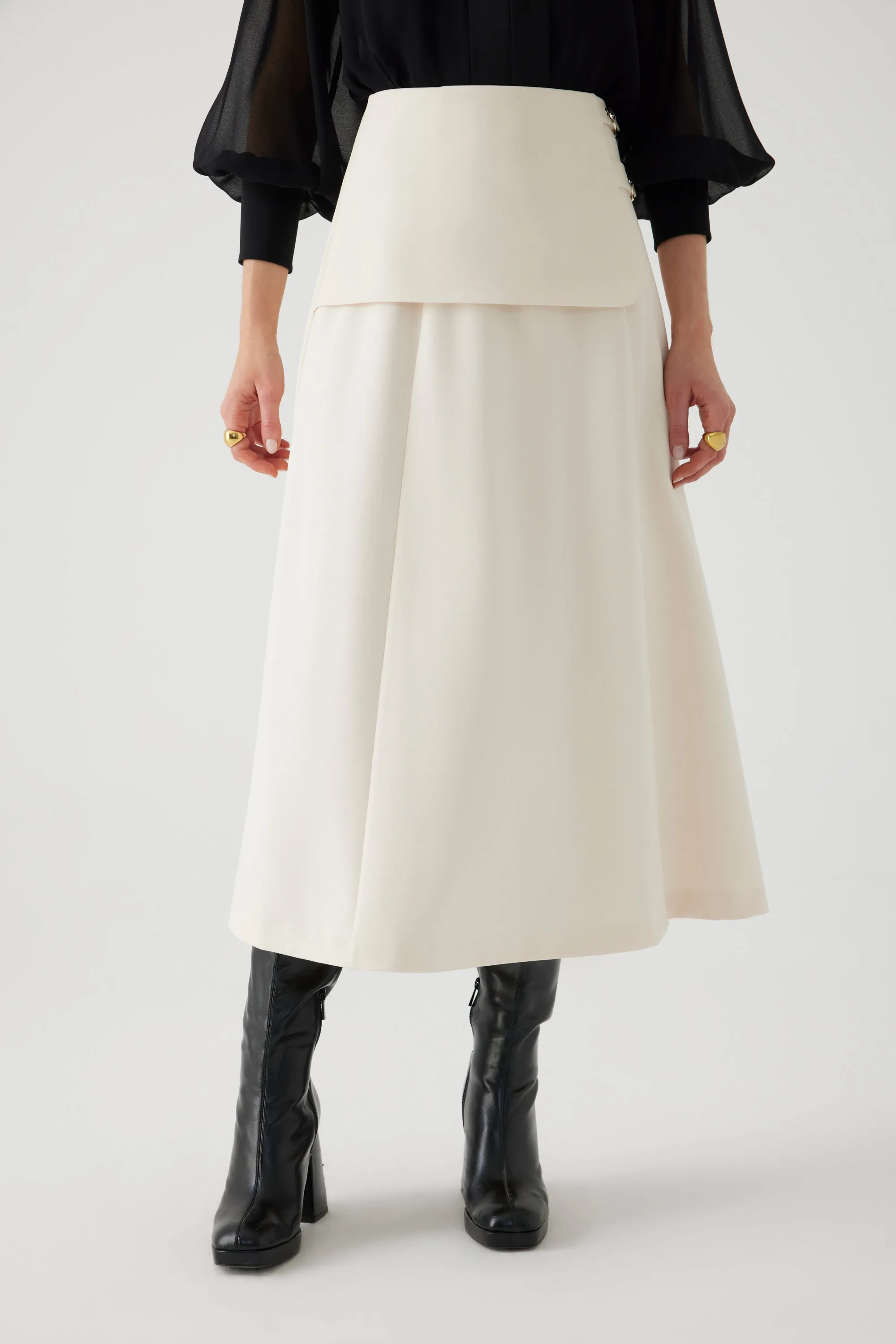 Exquise Aja Cream Skirt with Gold Buckle Style 4115003