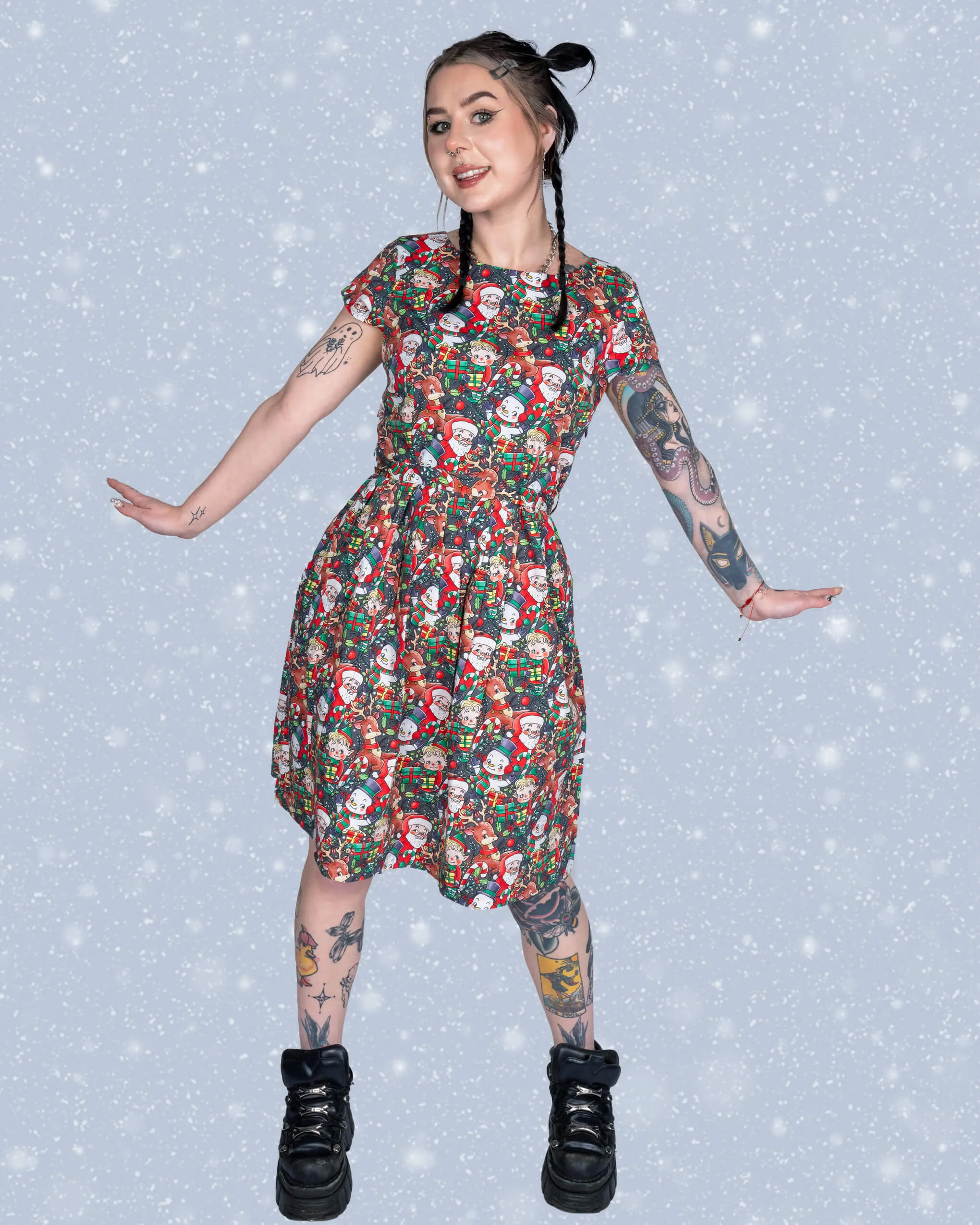 Festive: Christmas Cuties Stretch Belted Tea Dress with Pockets