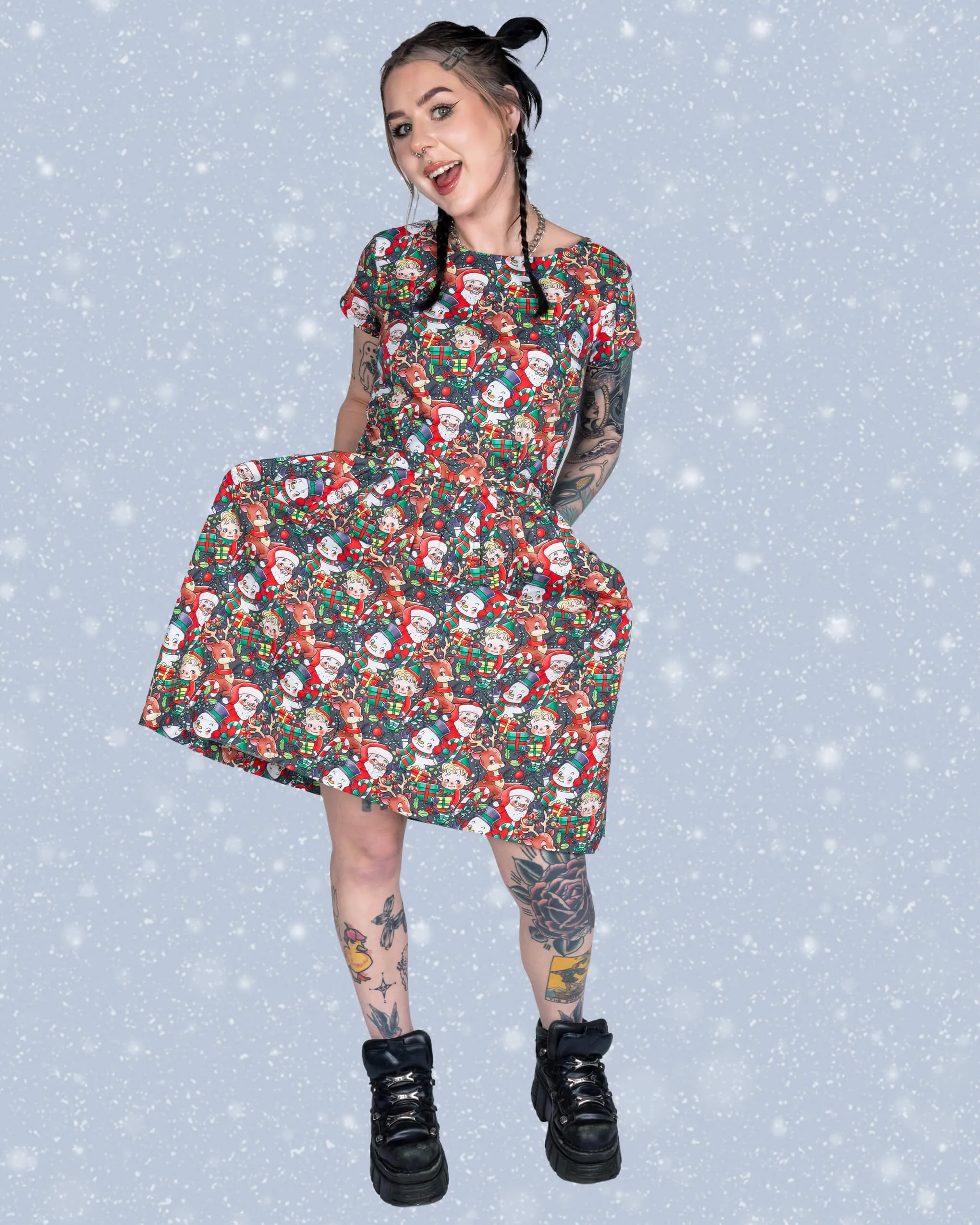 Festive: Christmas Cuties Stretch Belted Tea Dress with Pockets