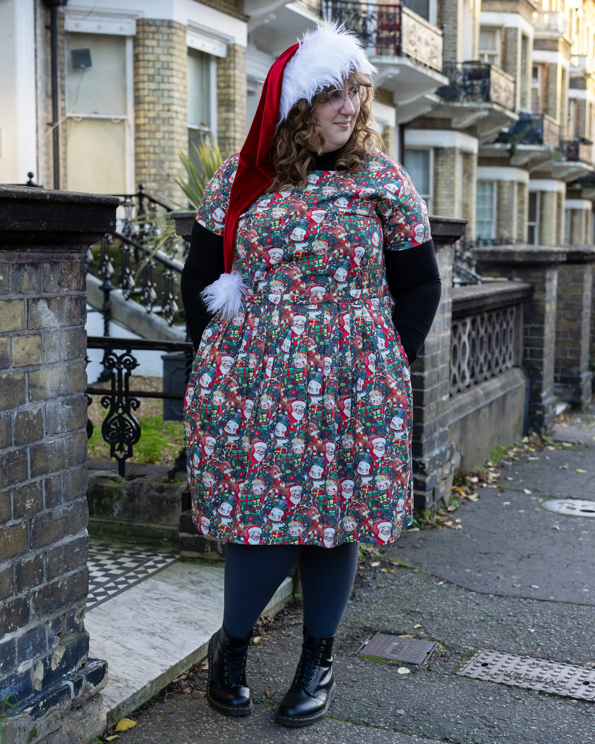 Festive: Christmas Cuties Stretch Belted Tea Dress with Pockets