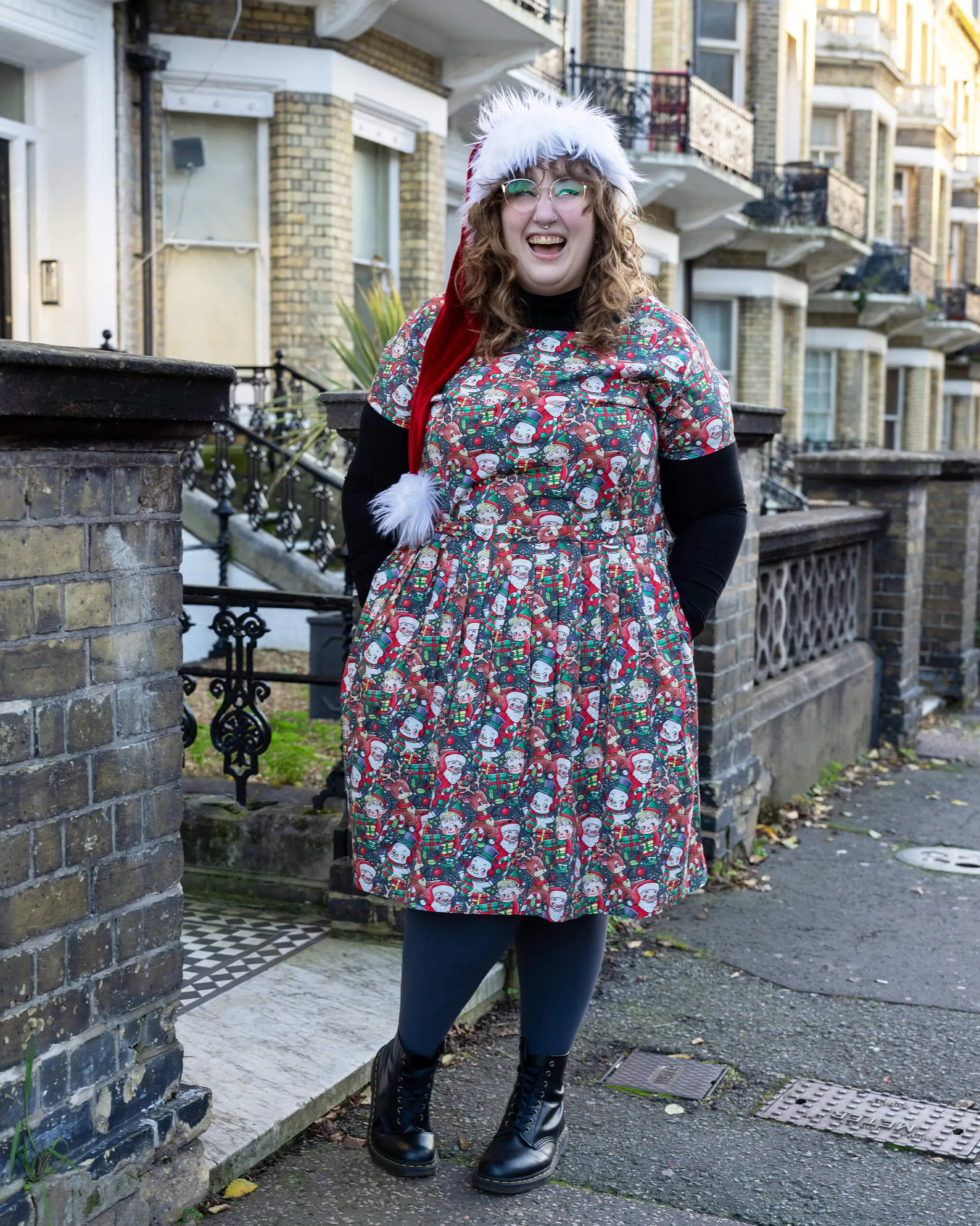 Festive: Christmas Cuties Stretch Belted Tea Dress with Pockets