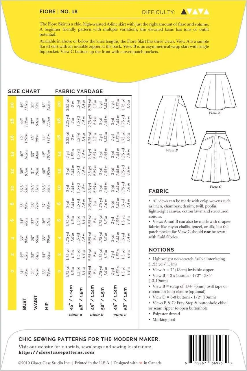 Fiore Skirt - Closet Core Patterns - Sizes 0-20