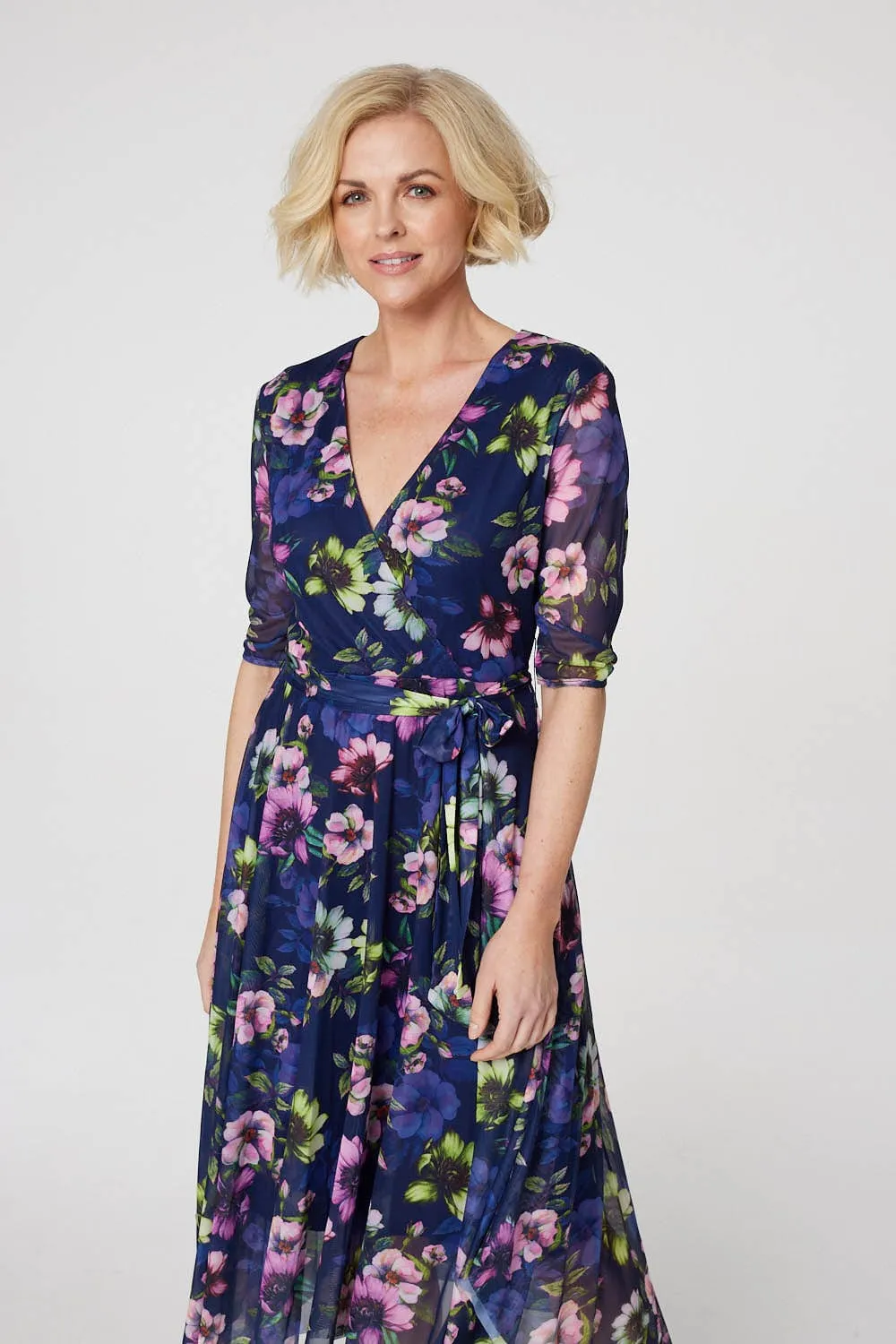 Floral Hanky Hem Mesh Midi Dress