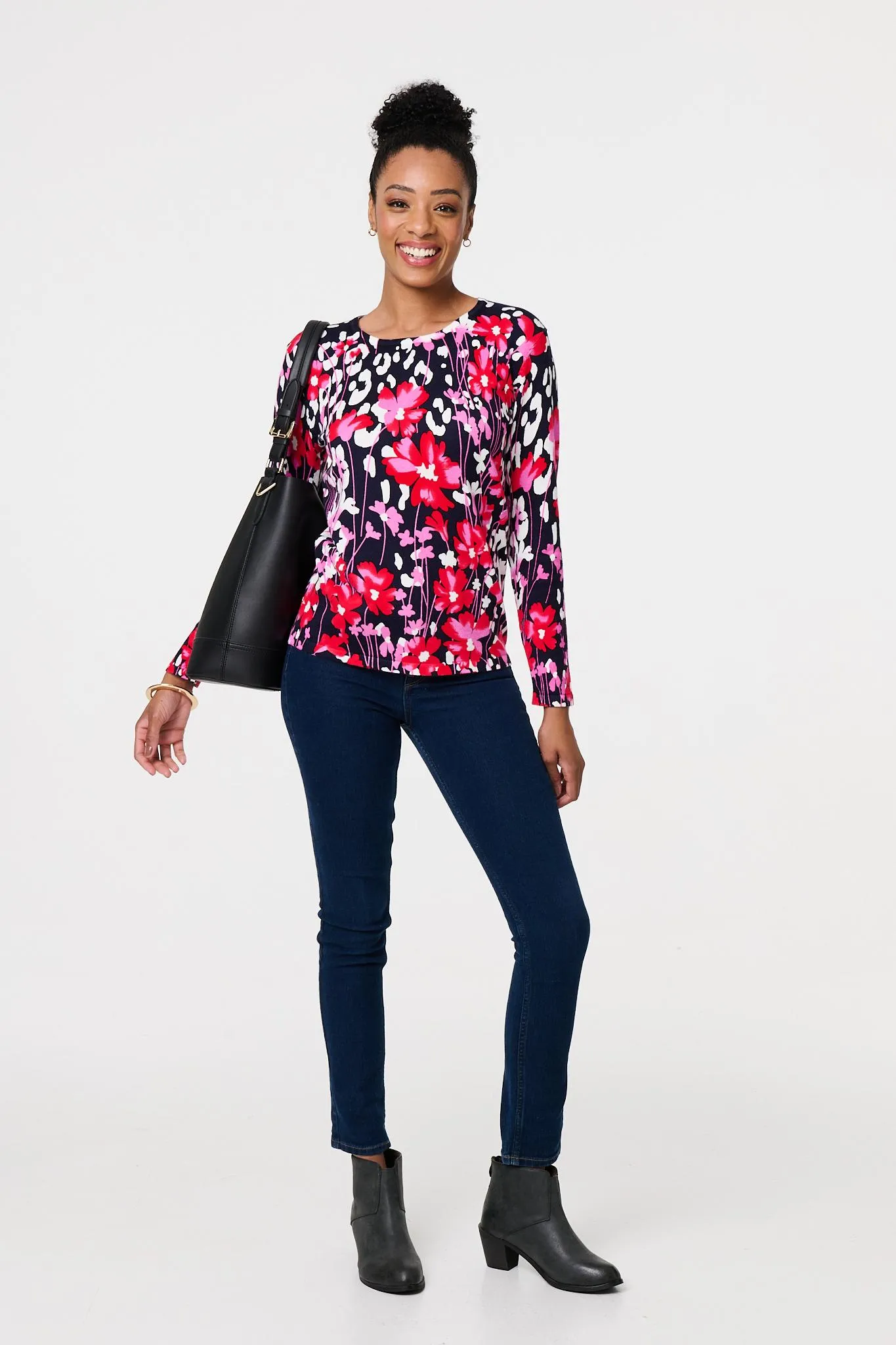 Floral Long Sleeve Scoop Neck Top