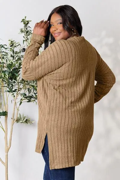 Full Size Ribbed Round Neck Long Sleeve Top