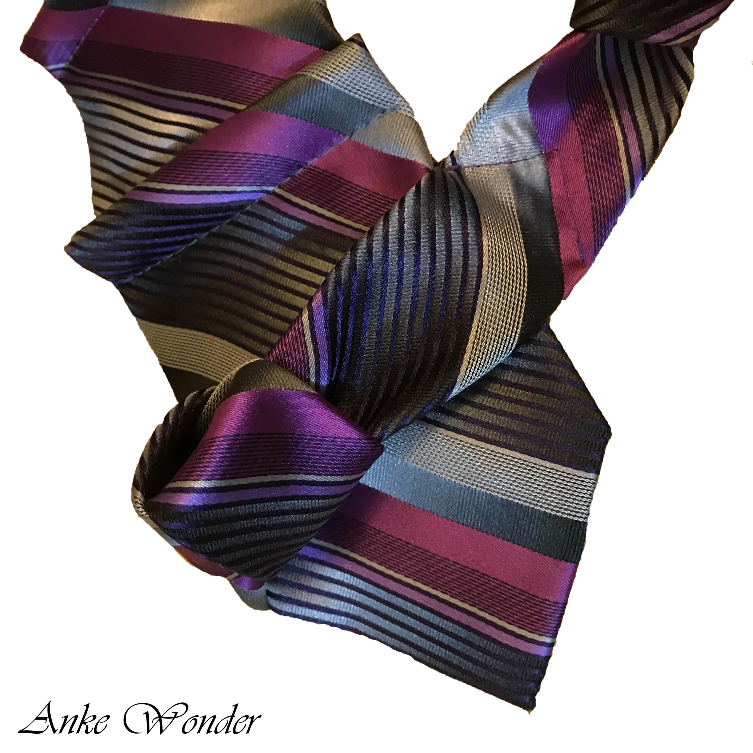 Handmade Women's Purple, Silver Silk Necktie – Geometric Design, Upcycled