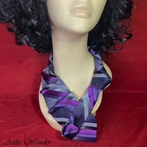 Handmade Women's Purple, Silver Silk Necktie – Geometric Design, Upcycled