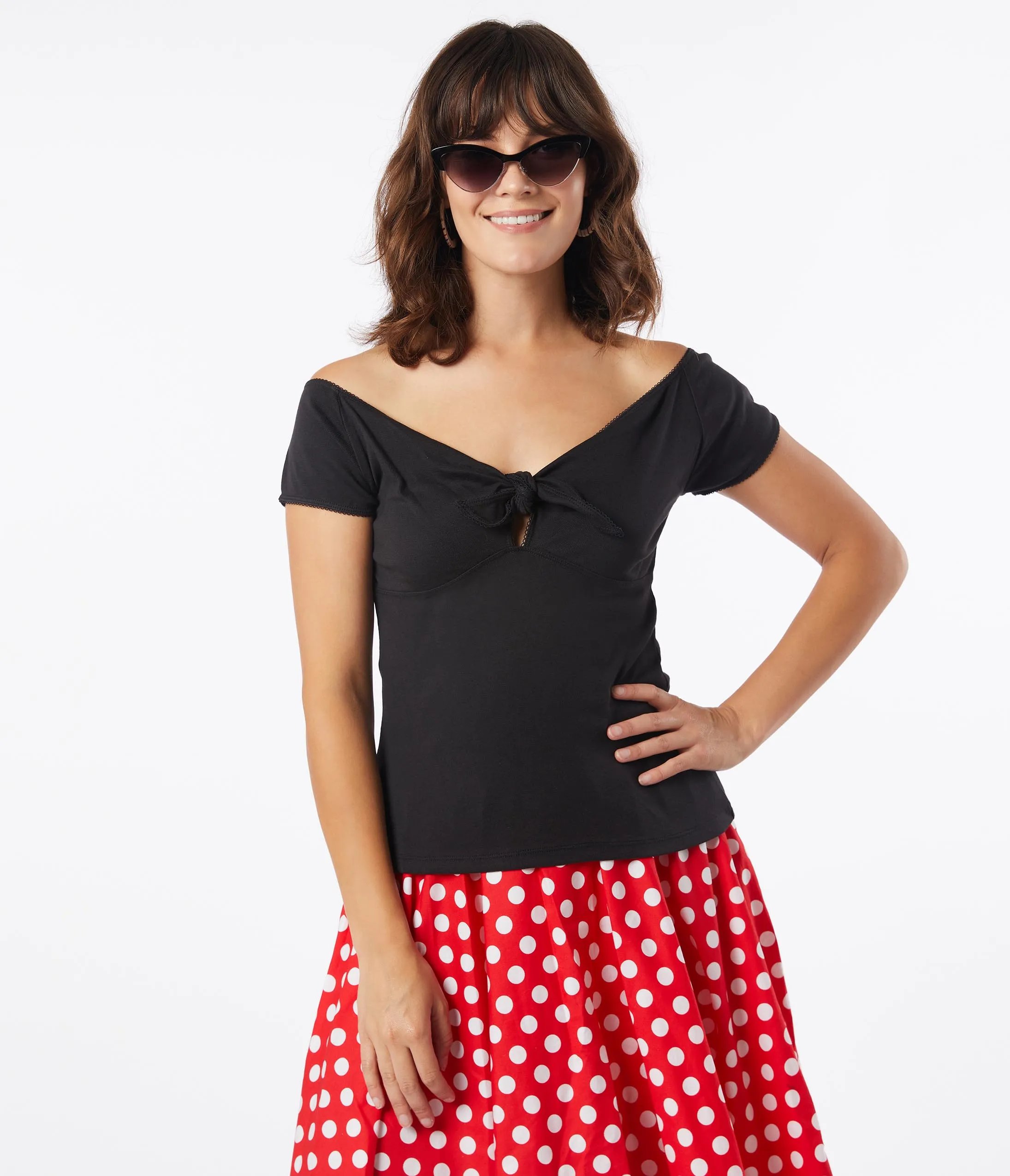 Hell Bunny Black Bardot Sailor Top