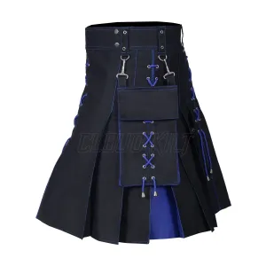 Hybrid Black and Blue Utility Kilt For Men