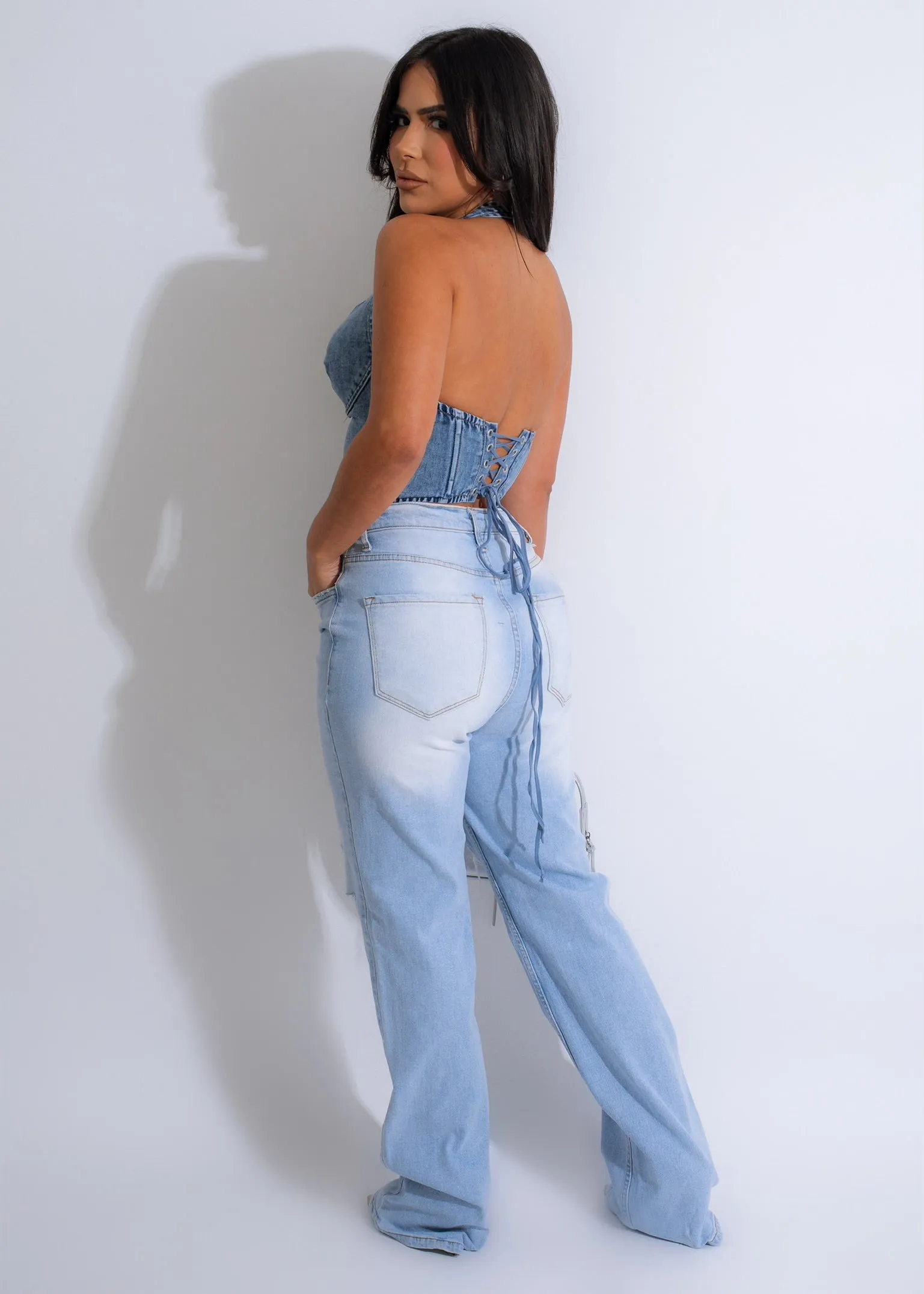 I Choose You Bustier Top Light Denim