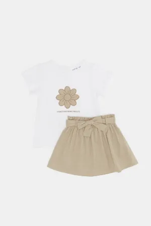 Infant Girls White And Brown Casual Set (2 Piece)