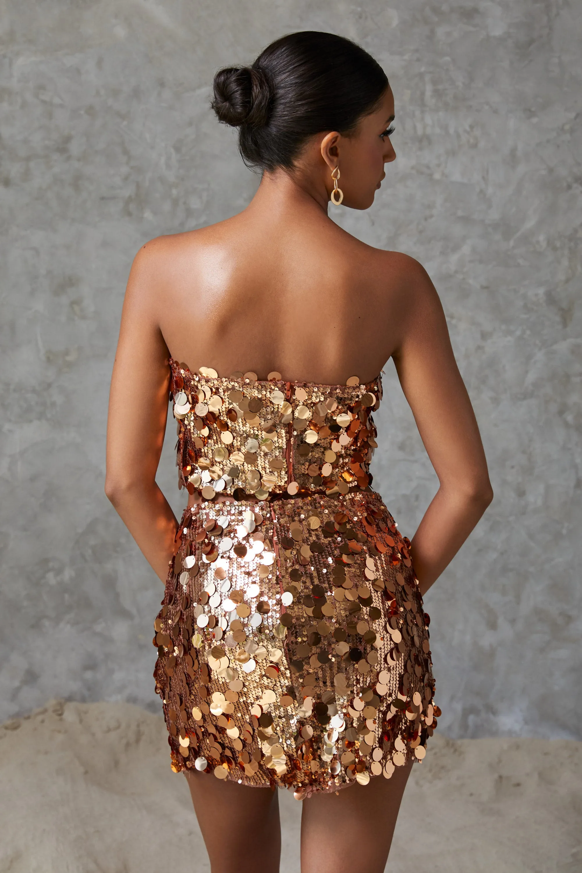 Isadora Sequin Skirt & Crop top  Co-ord Bronze