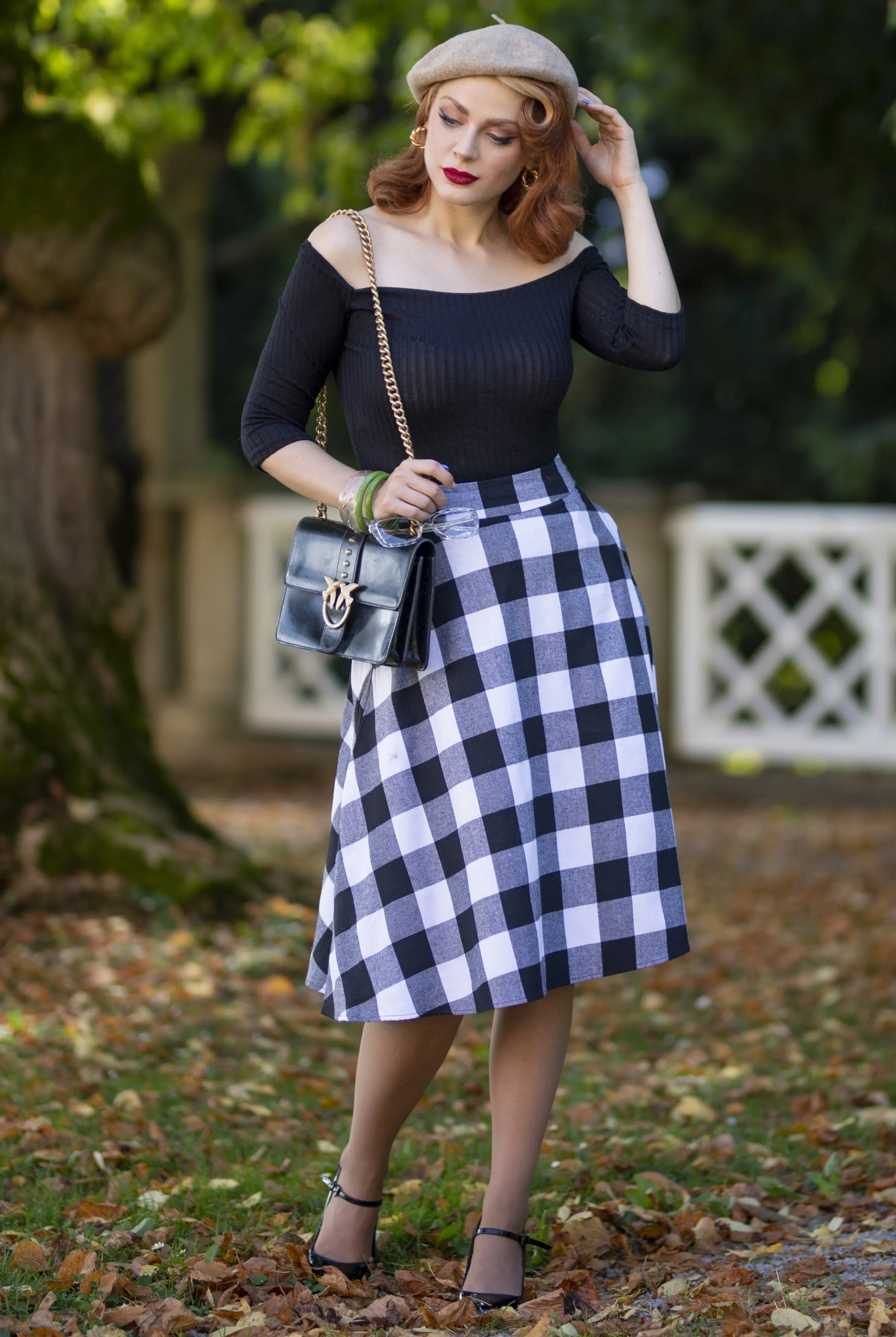 Joyce Monochrome Check Swing Skirt