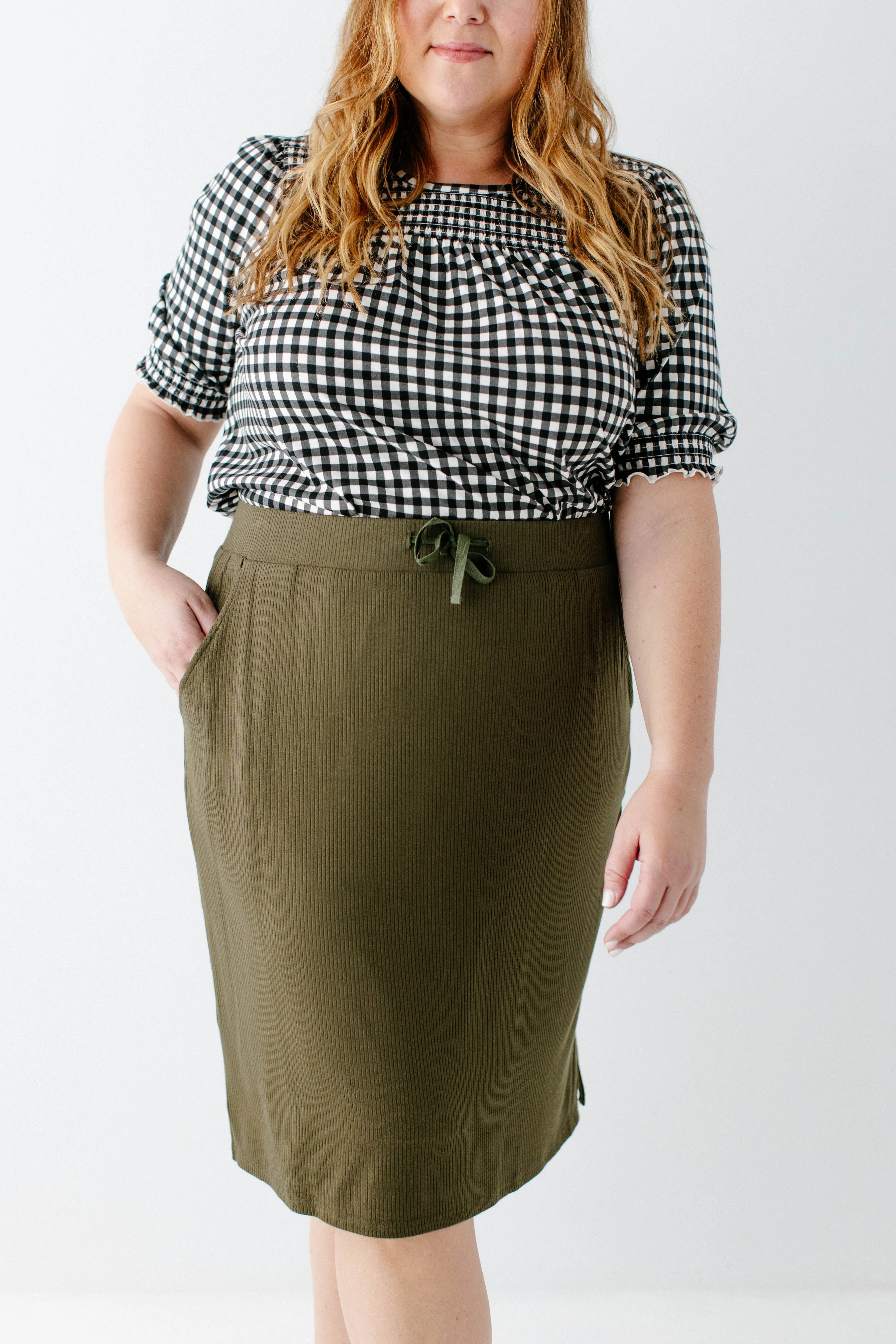 'Lauren' Everyday Ribbed Knit Skirt in Olive FINAL SALE