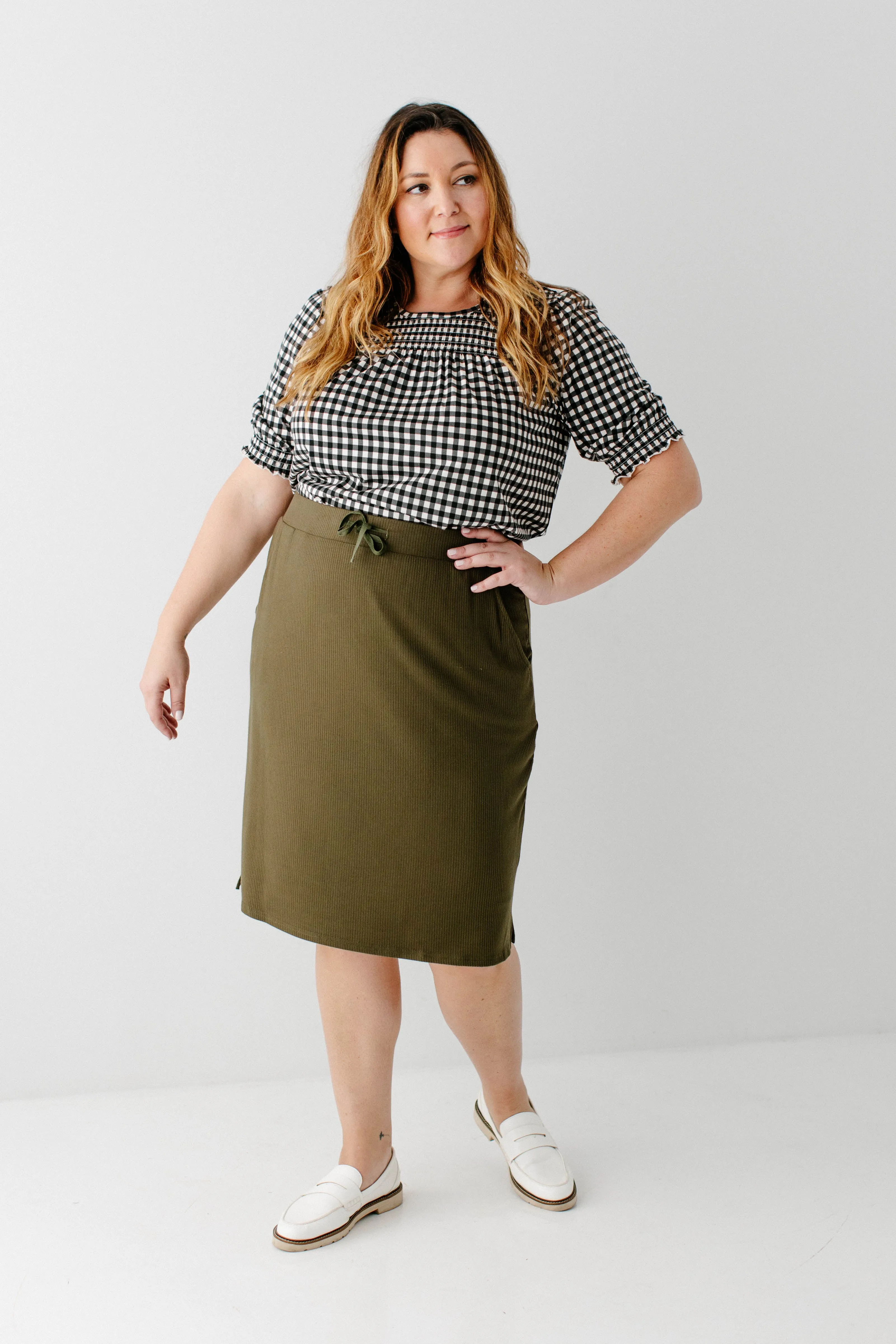 'Lauren' Everyday Ribbed Knit Skirt in Olive FINAL SALE