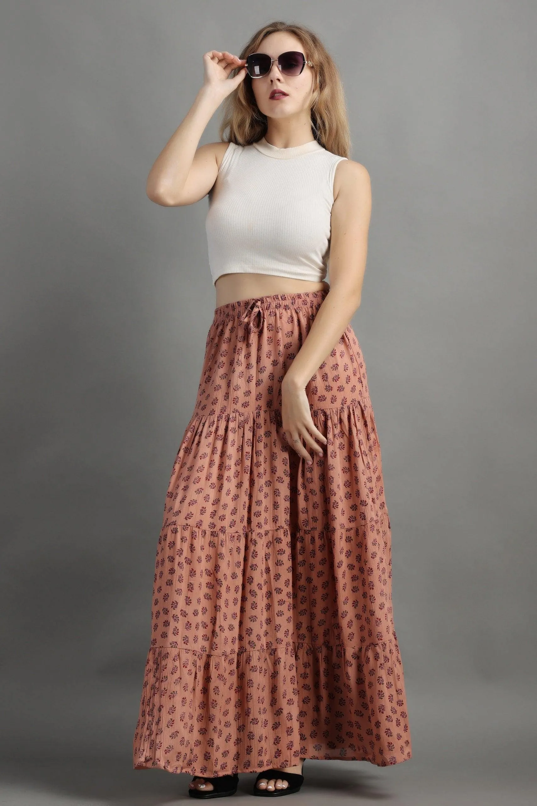 Light Brown Floral Printed Skirt