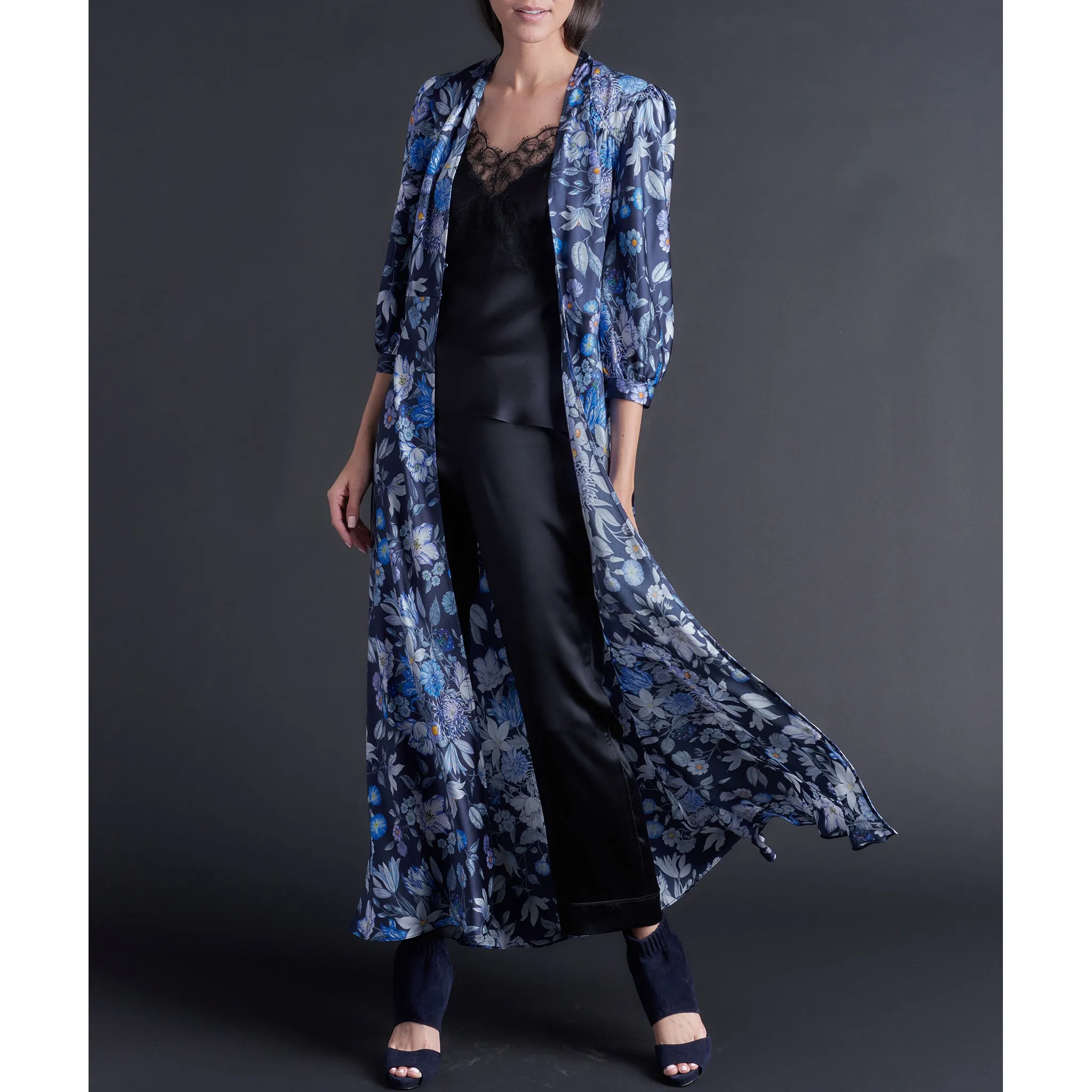 Long Maia Duster in Stately Bouquet Liberty Print Silk Satin