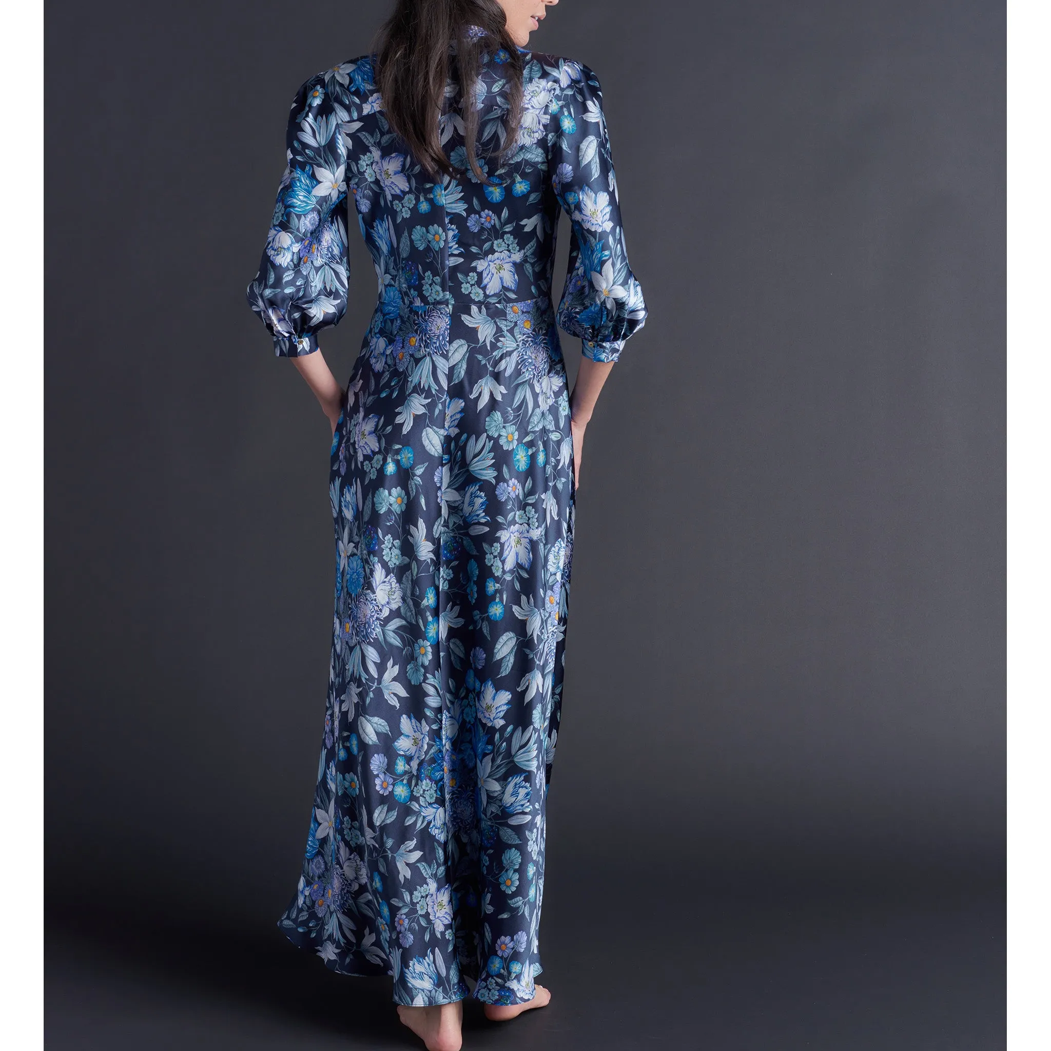 Long Maia Duster in Stately Bouquet Liberty Print Silk Satin