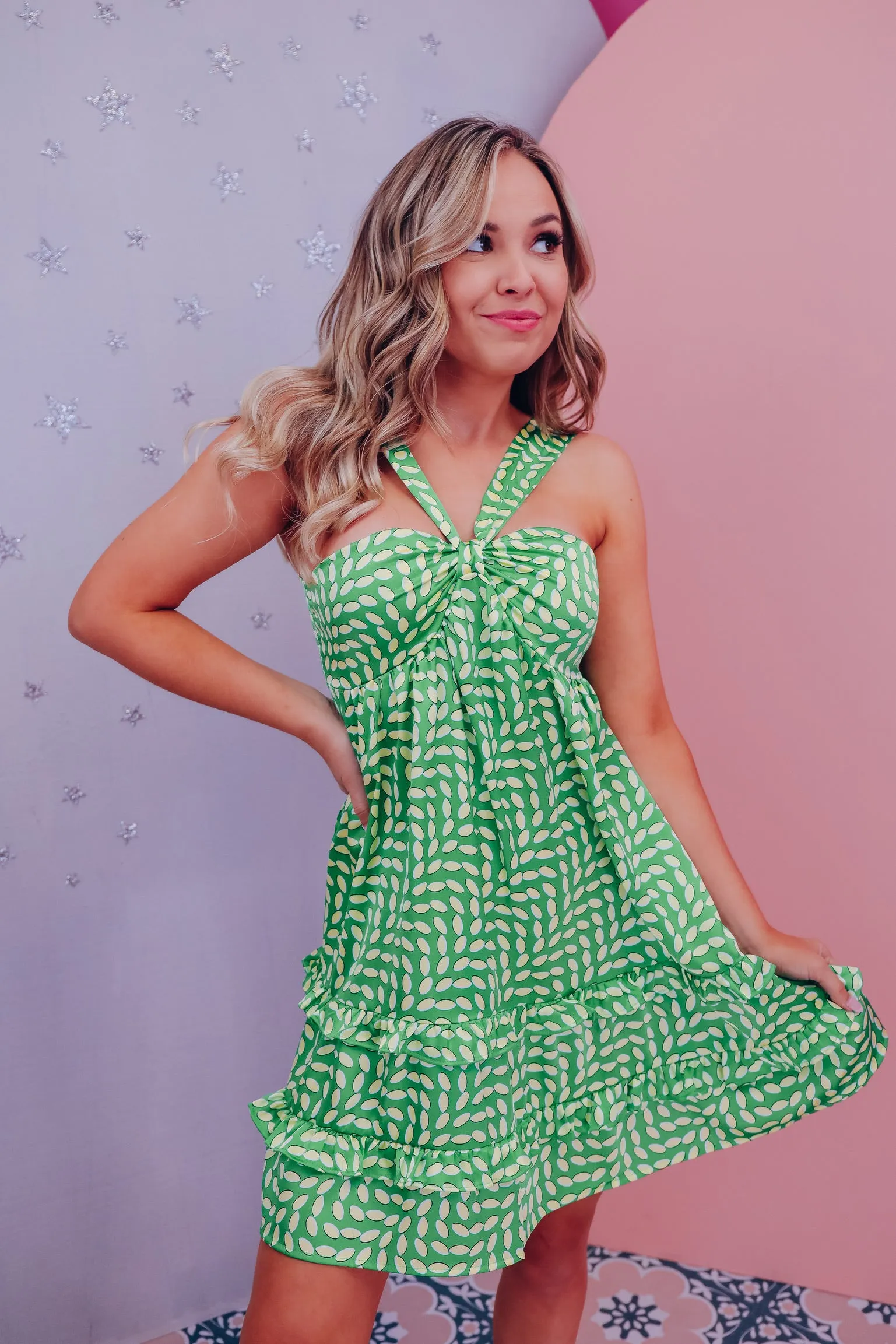 Mandalay Dot Print Mini Dress - Green