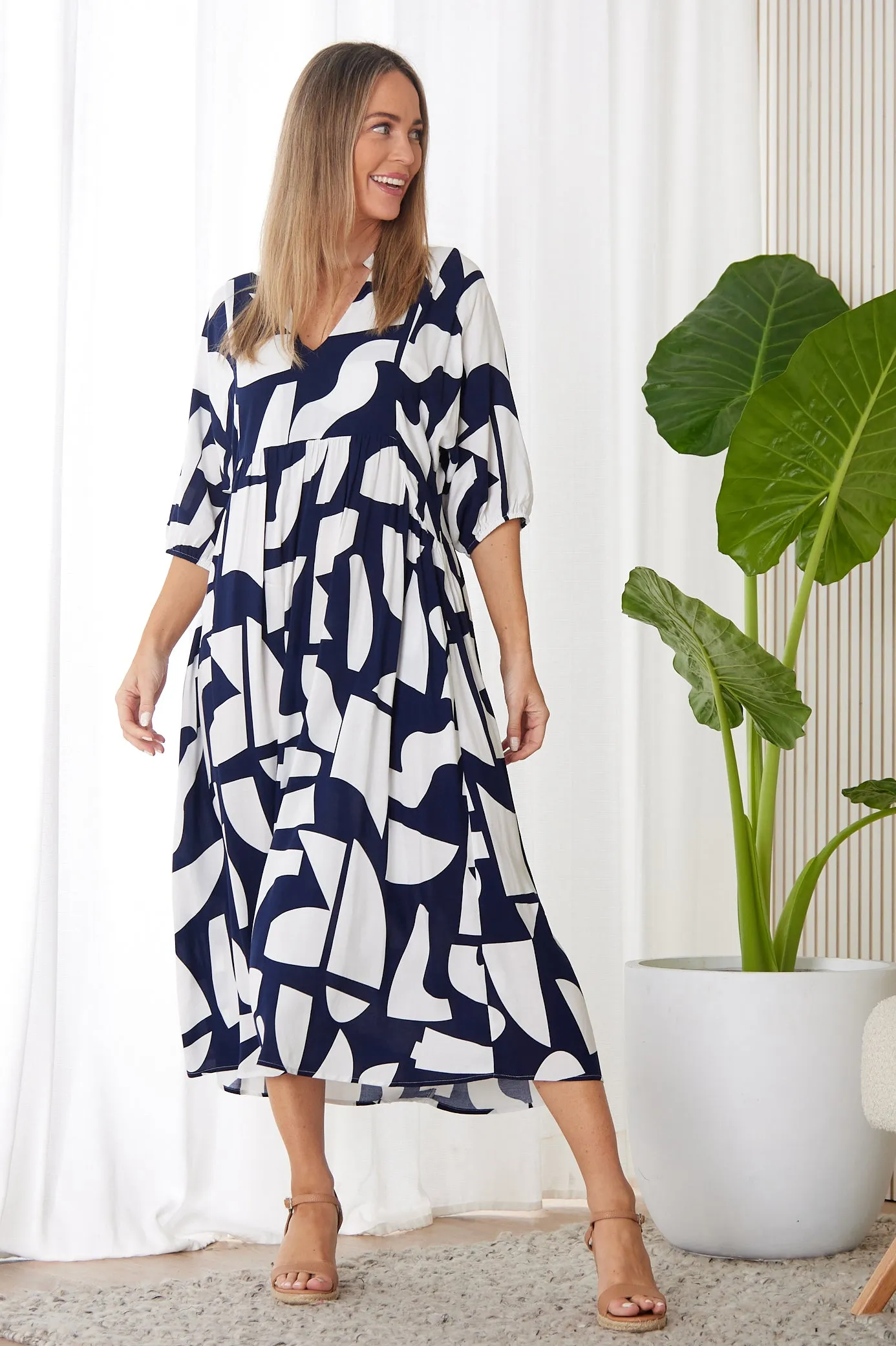 Marisel Dress - Navy/White