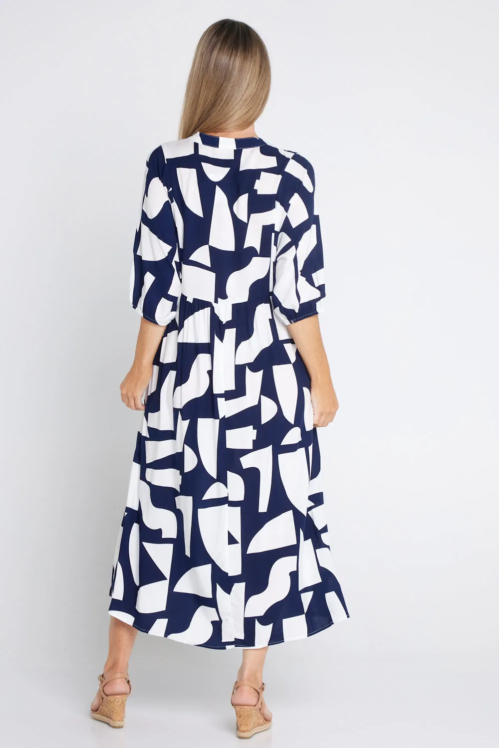 Marisel Dress - Navy/White