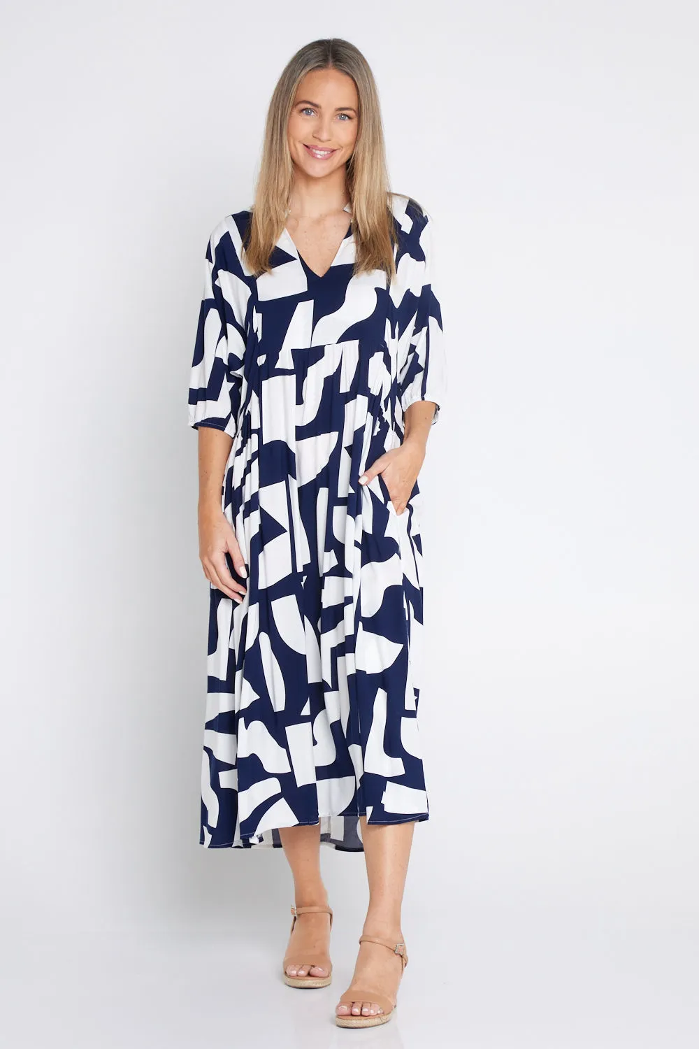 Marisel Dress - Navy/White