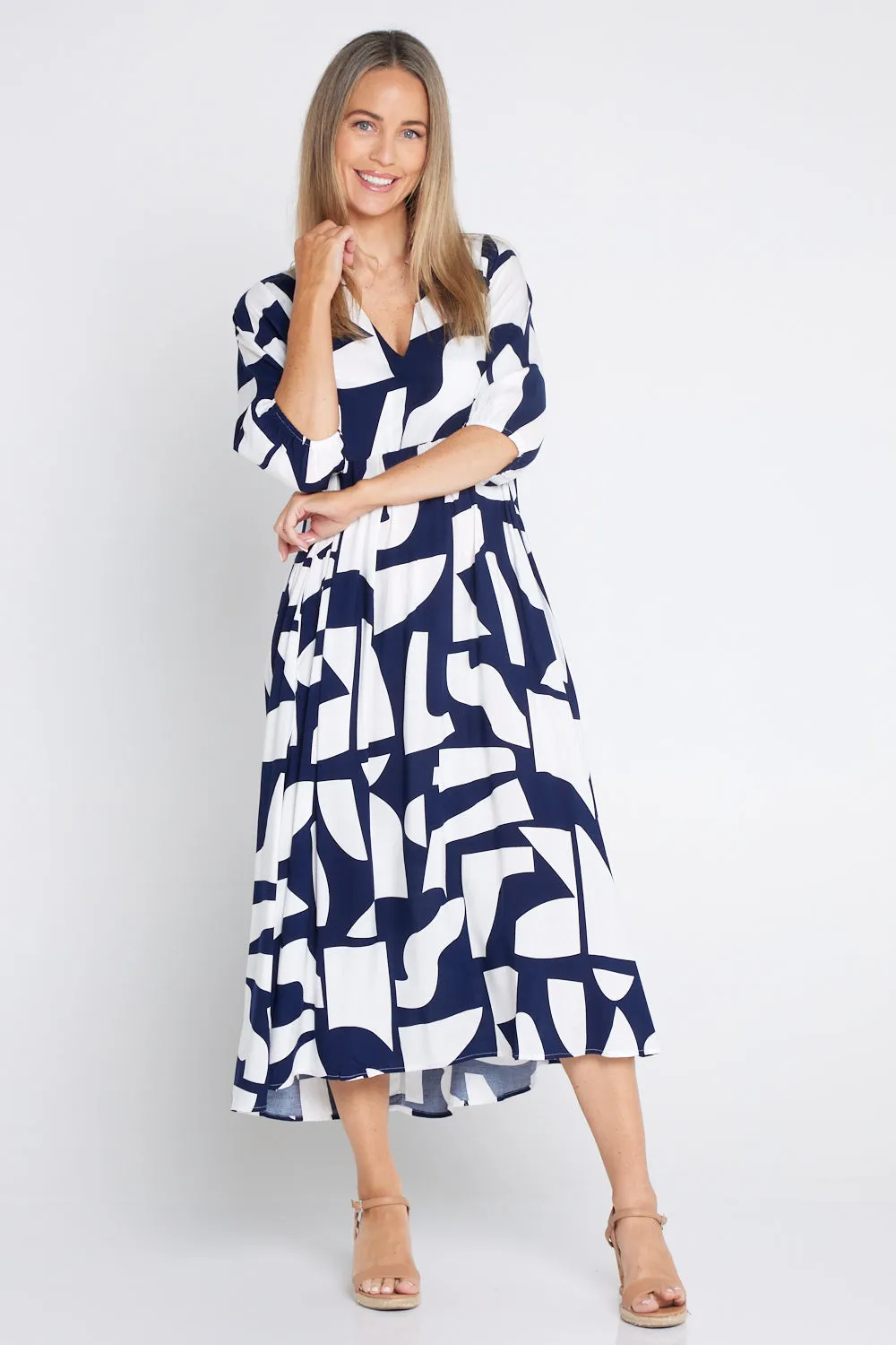 Marisel Dress - Navy/White