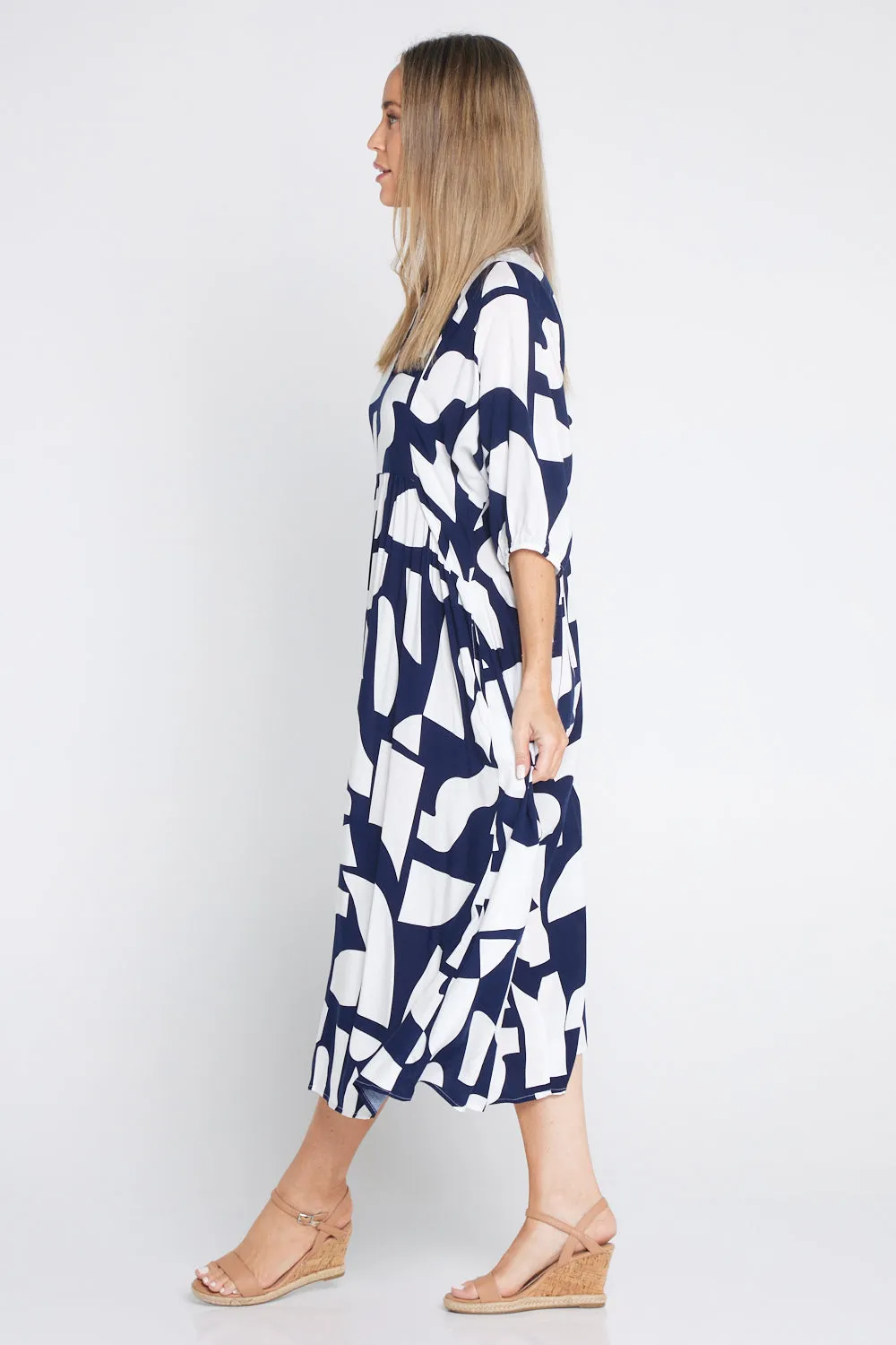 Marisel Dress - Navy/White