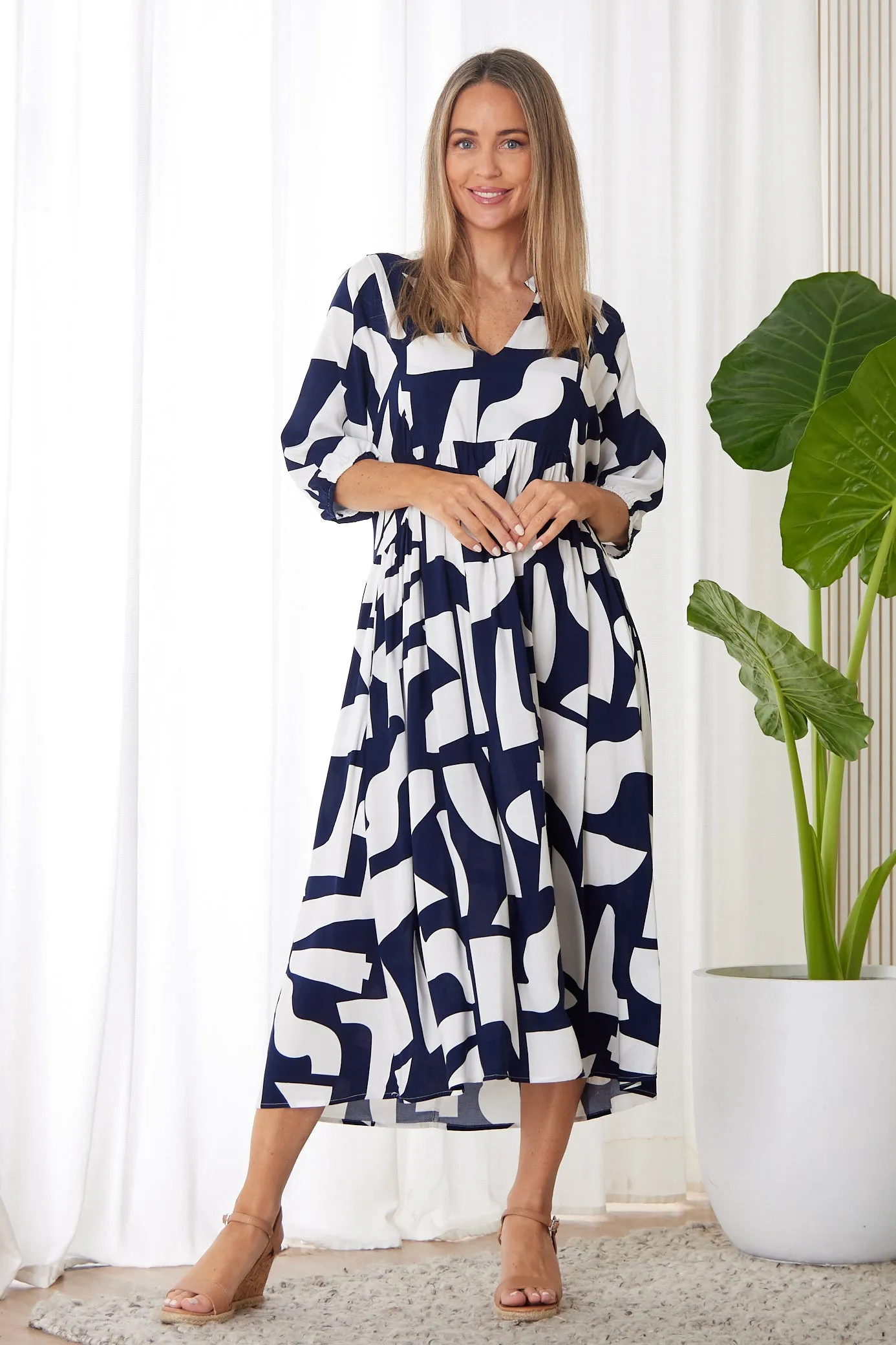 Marisel Dress - Navy/White