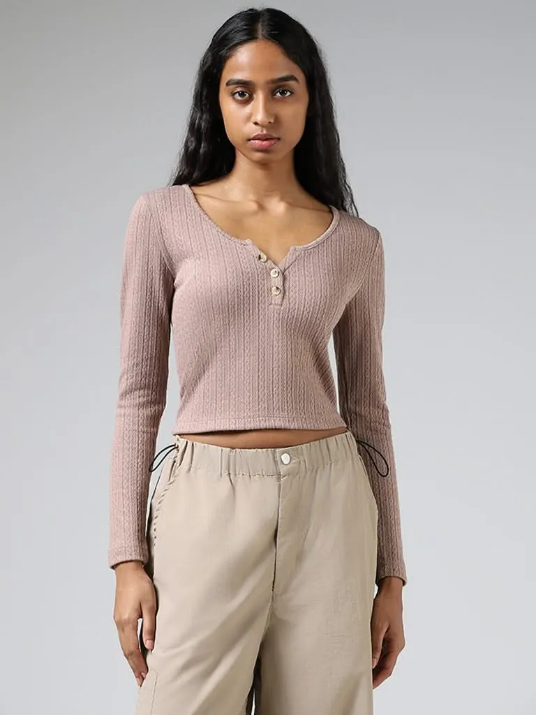 Nuon Beige Self-Patterned Sweater