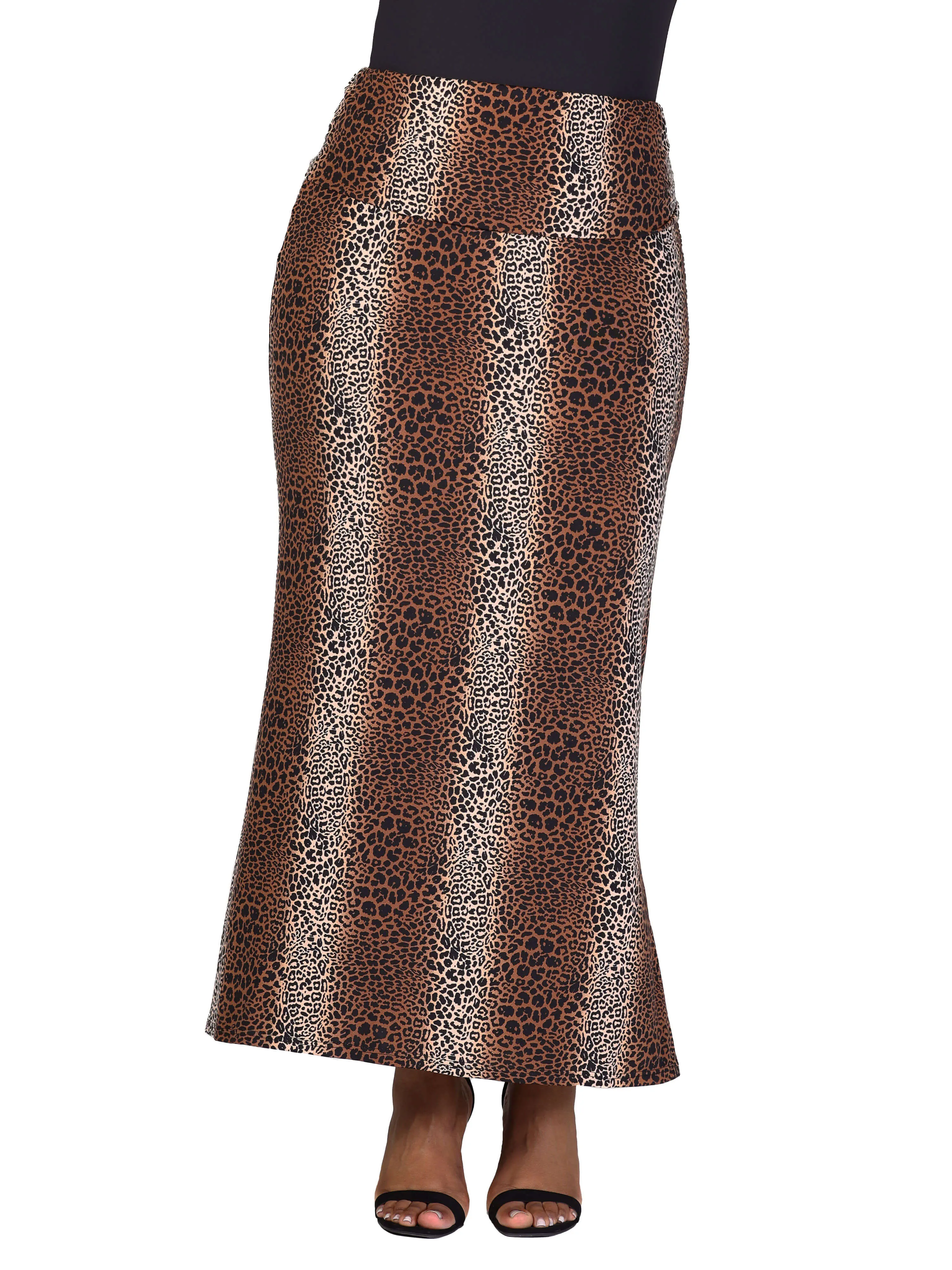 Plus Size Animal Print Foldover Waist Maxi Skirt