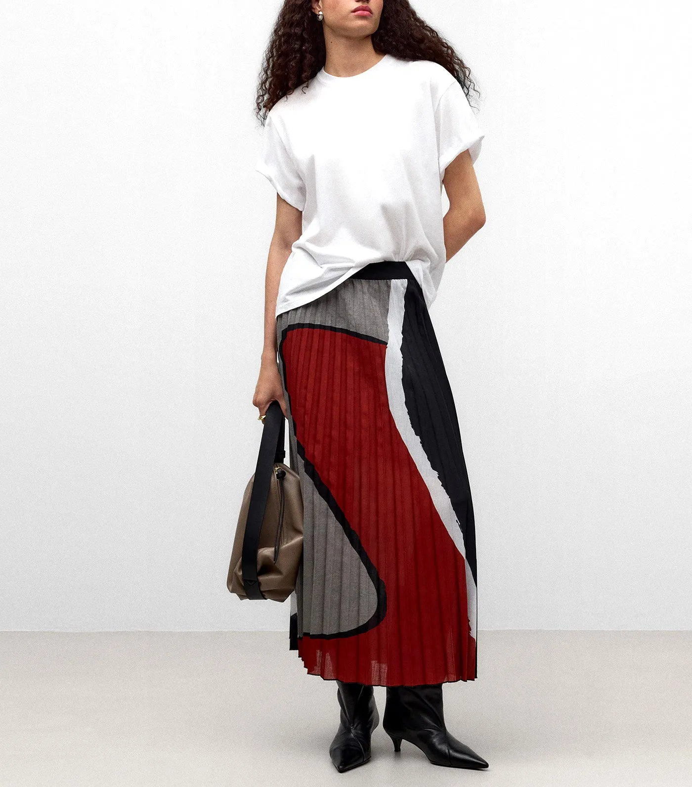 Printed Pleated Skirt White/Gray/Red