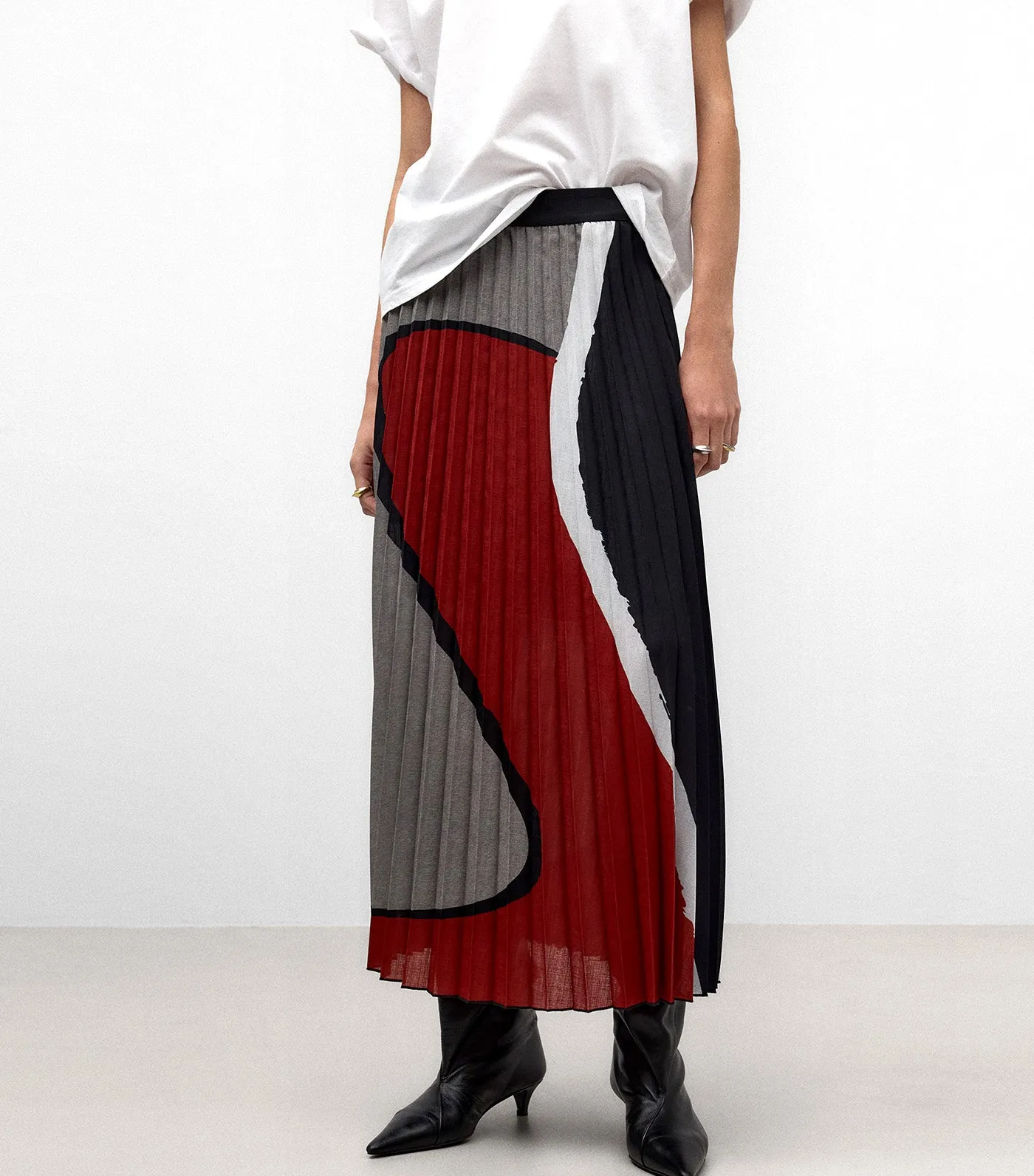 Printed Pleated Skirt White/Gray/Red