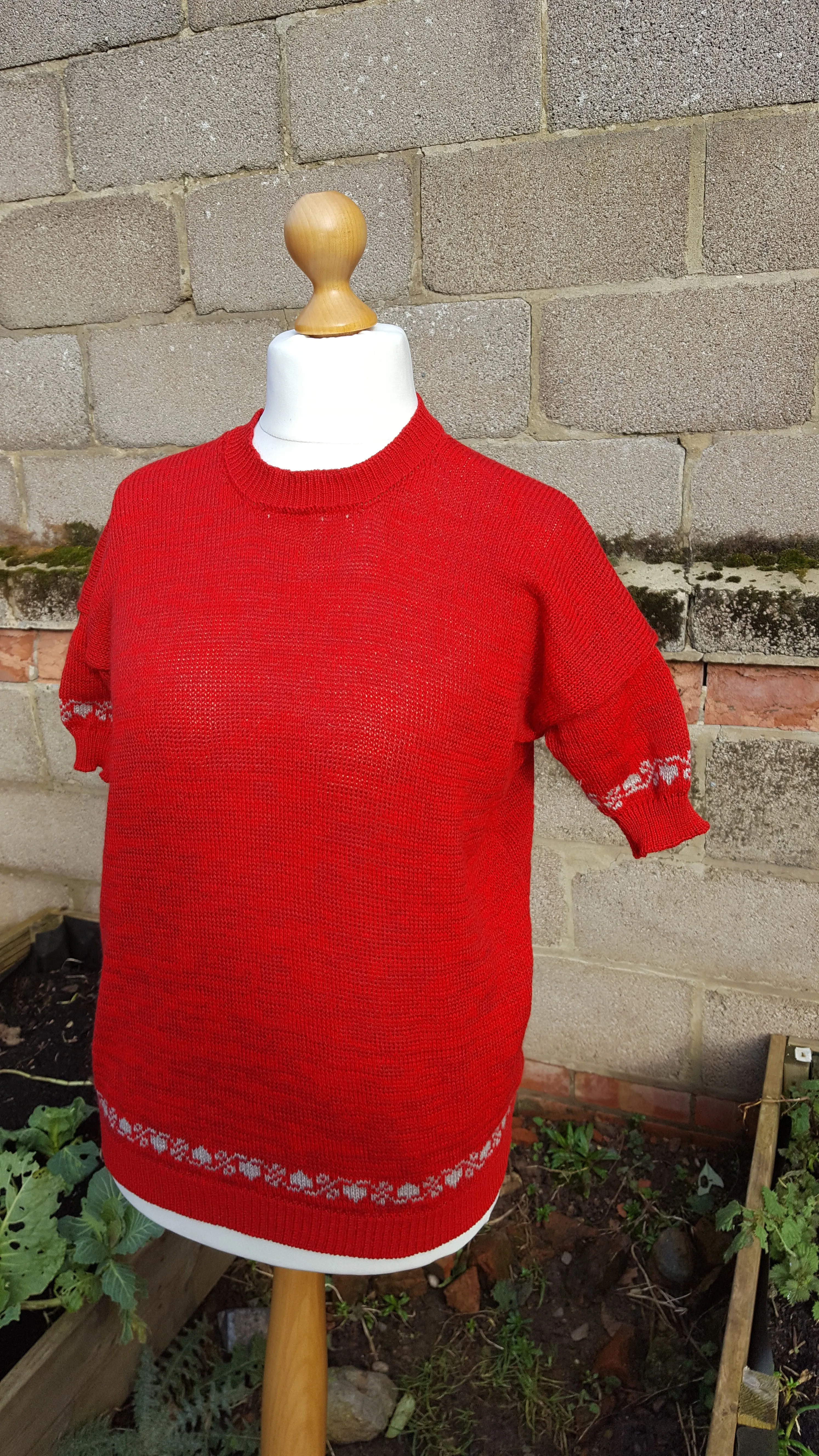 "Bella" ladies short sleeve fair isle detailed tee shirt styled sweater in cotton rich yarns,