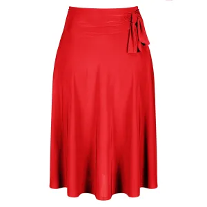 Red Pin Up Slinky Swing Office Work Flare Skirt