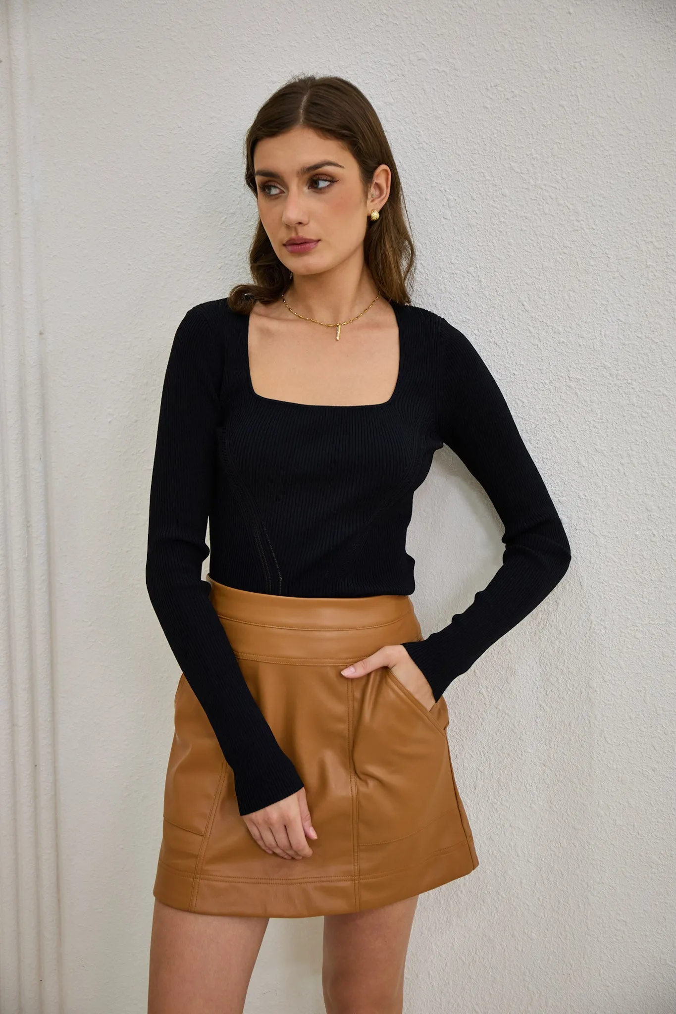 Ren Brown Faux Leather PU Mini Skirt