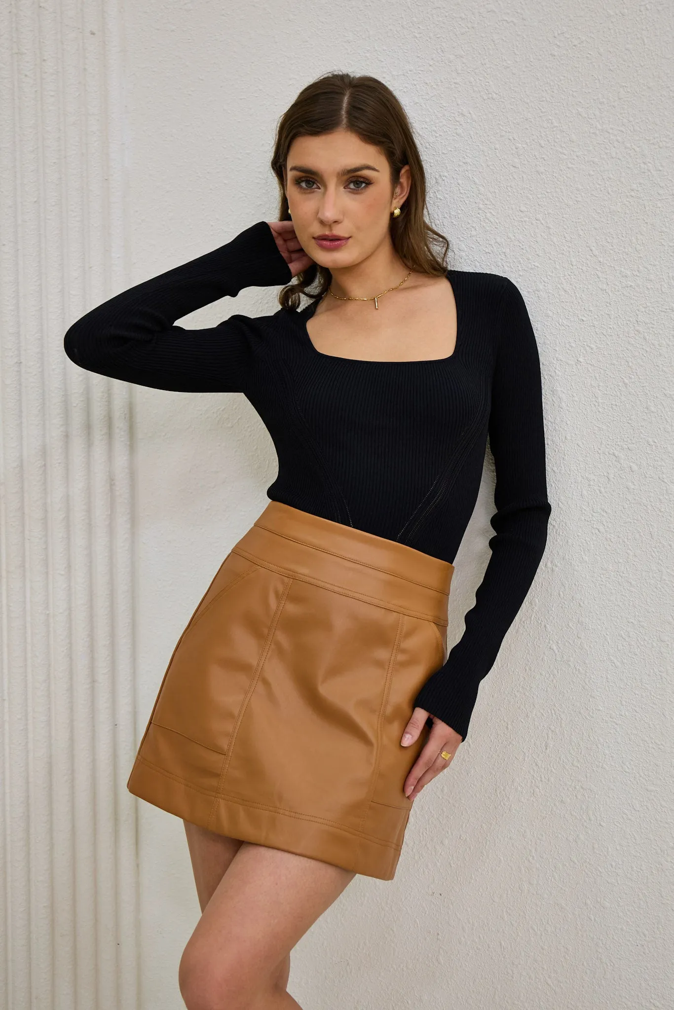 Ren Brown Faux Leather PU Mini Skirt