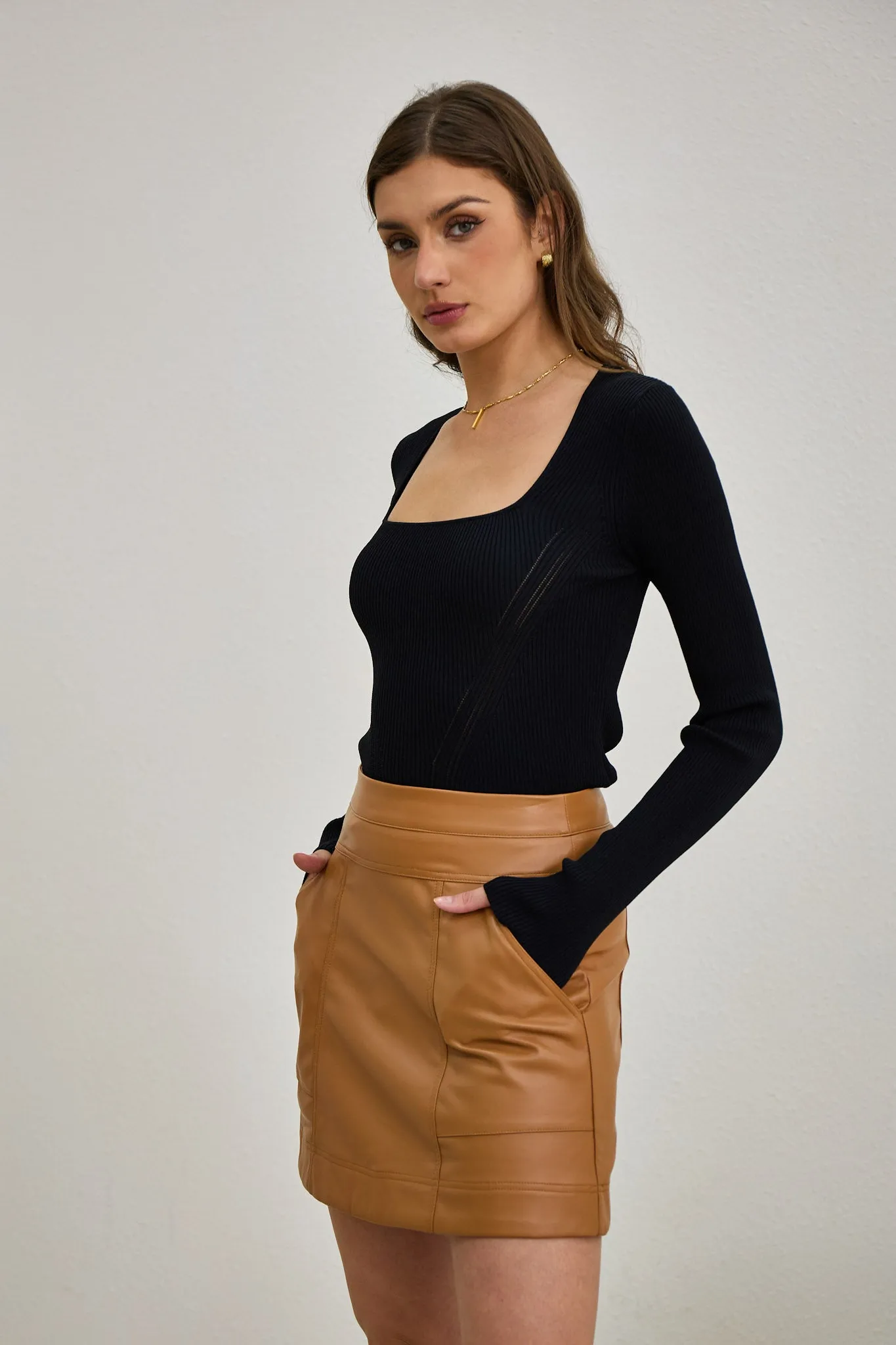 Ren Brown Faux Leather PU Mini Skirt