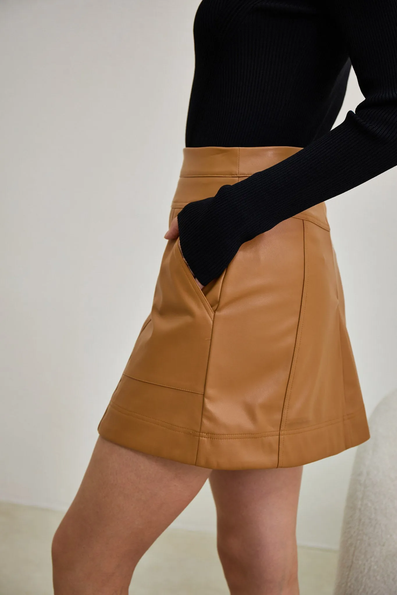 Ren Brown Faux Leather PU Mini Skirt