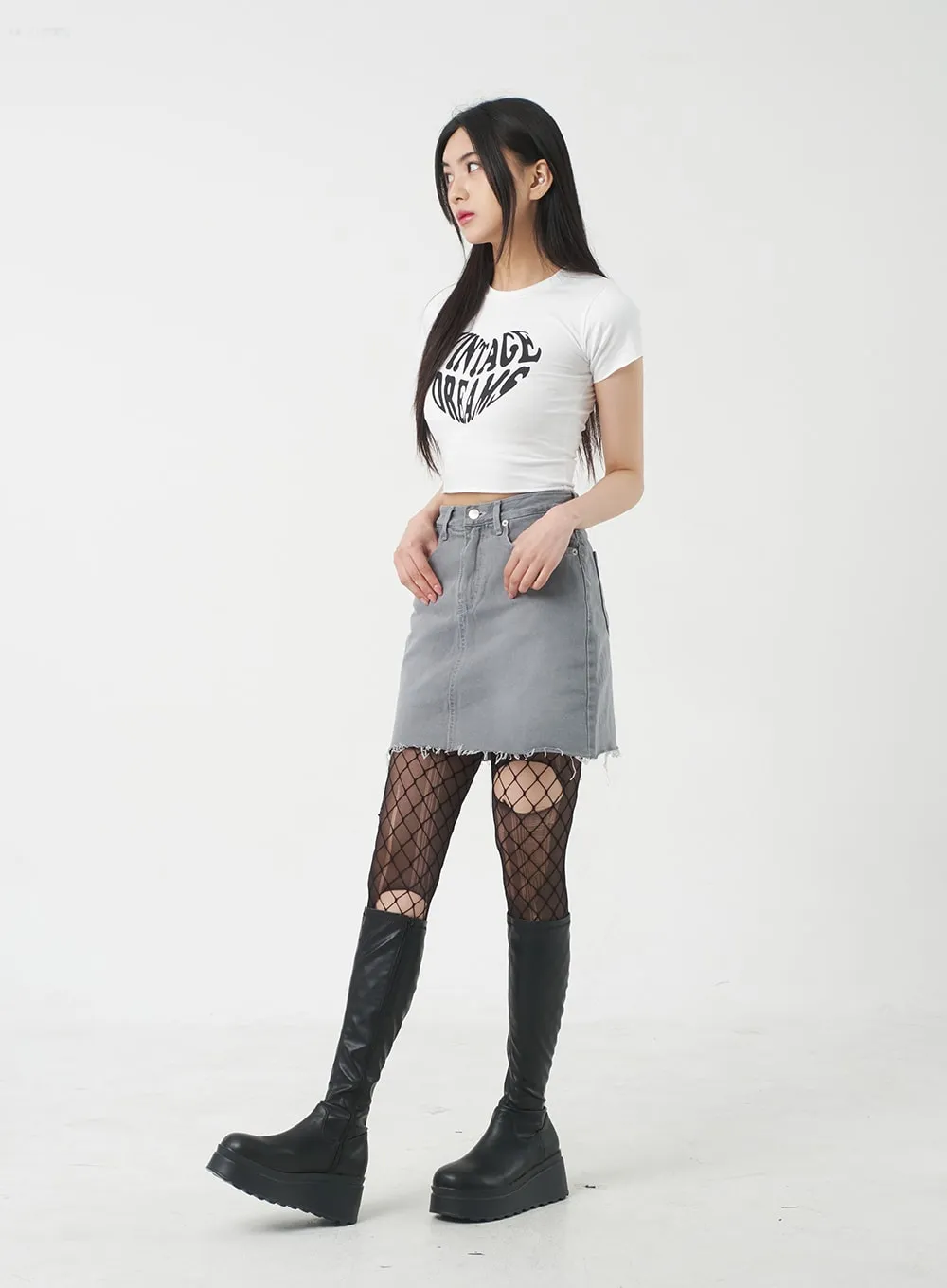 Ripped Hem Mini Skirt BY309