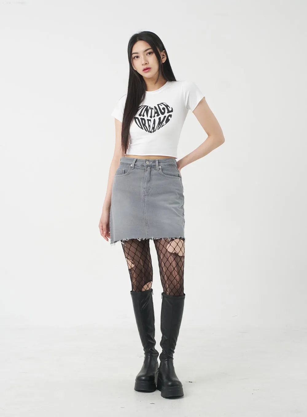 Ripped Hem Mini Skirt BY309