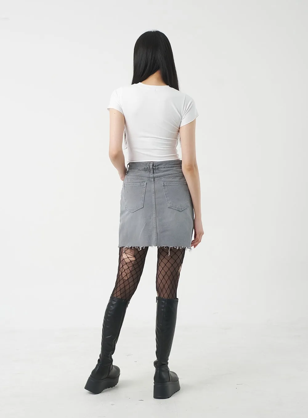 Ripped Hem Mini Skirt BY309