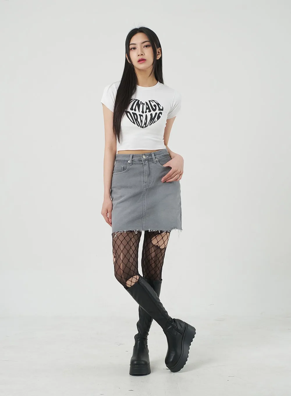 Ripped Hem Mini Skirt BY309