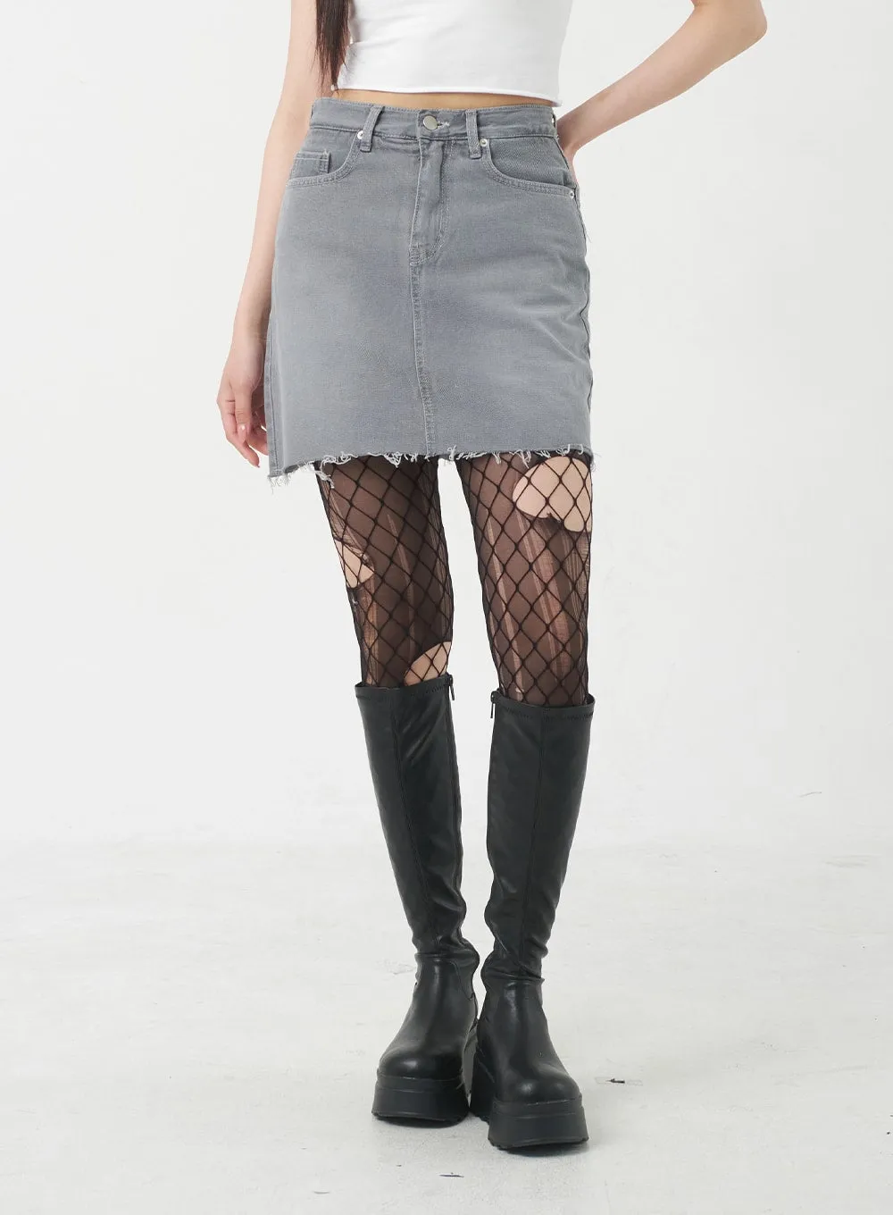 Ripped Hem Mini Skirt BY309